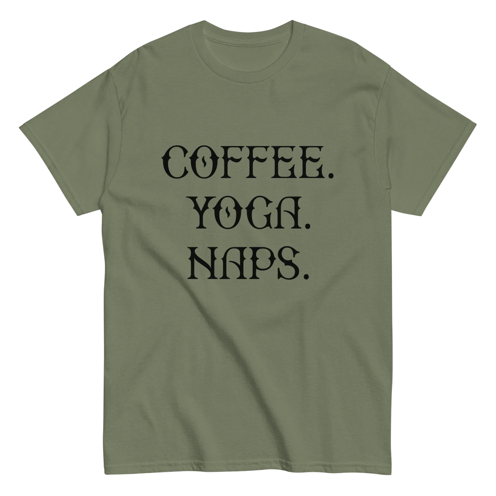 COFFEE YOGA NAPS unisex t-shirt - - Coffee shirts - Printoo Shop