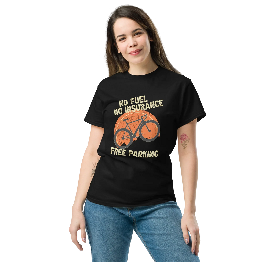 NO FUEL - NO INSURANCE - FREE PARKING unisex t-shirt - - Bicycle t-shirts - Printoo Shop