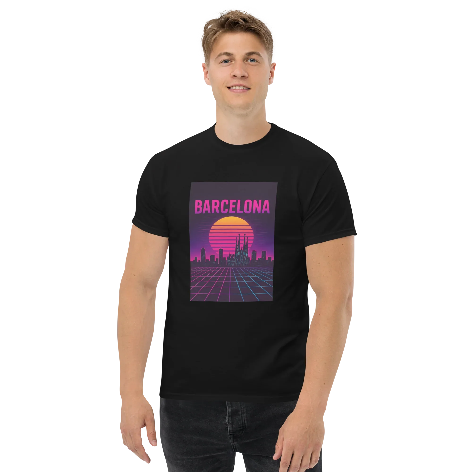 BARCELONA RETRO SYNTHWAVE unisex t-shirt - Printoo Shop - - Retro & Synthwave T-Shirts, t-shirt, unisex, Unisex Classic Tee | Gildan 5000