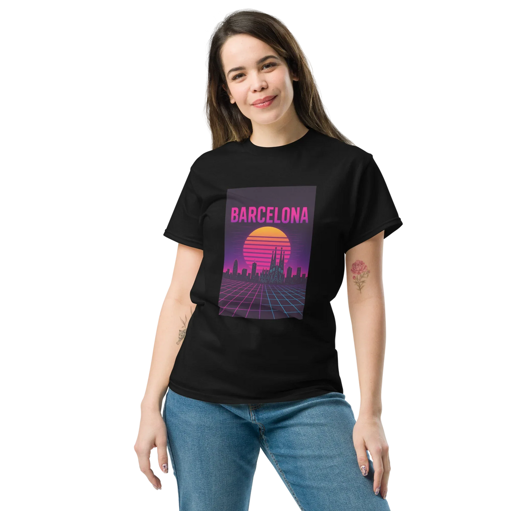 BARCELONA RETRO SYNTHWAVE unisex t-shirt - Printoo Shop - - Retro & Synthwave T-Shirts, t-shirt, unisex, Unisex Classic Tee | Gildan 5000