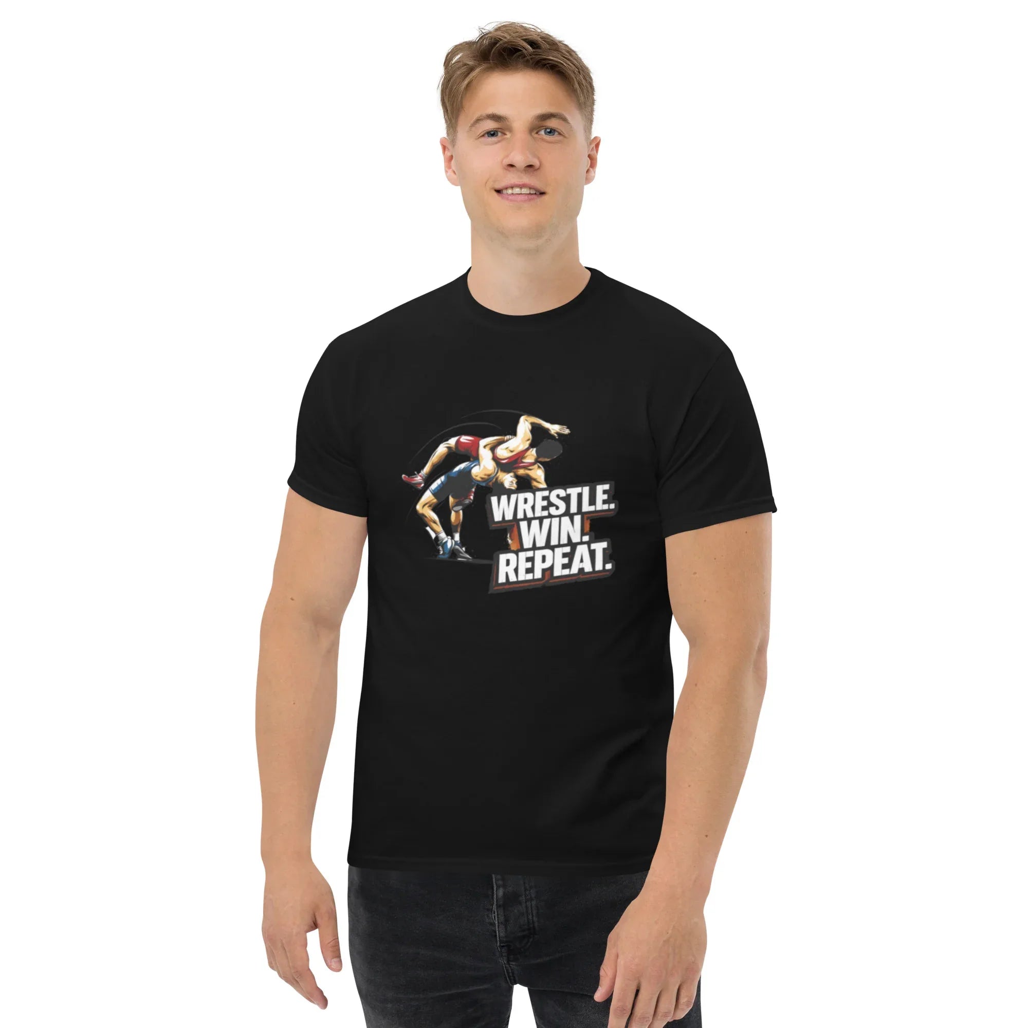 WRESTLE WIN REPEAT men’s t-shirt - Black / S - Printoo Shop - 3618485_11546