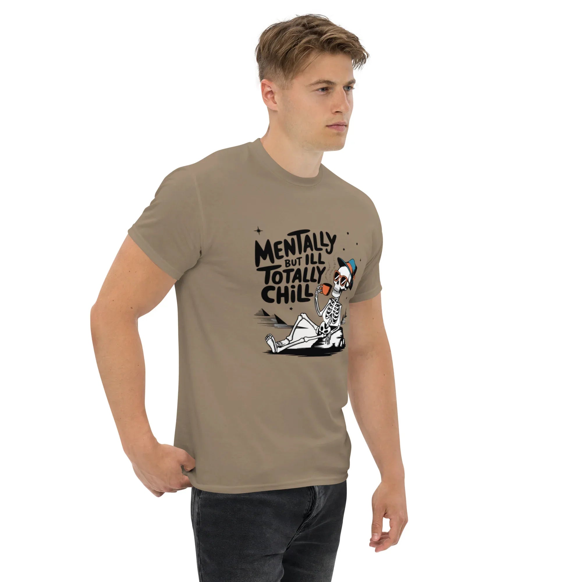 TOTALLY CHILL SKELETON men’s t-shirt - Charcoal / S - Printoo Shop - 8286677_15831