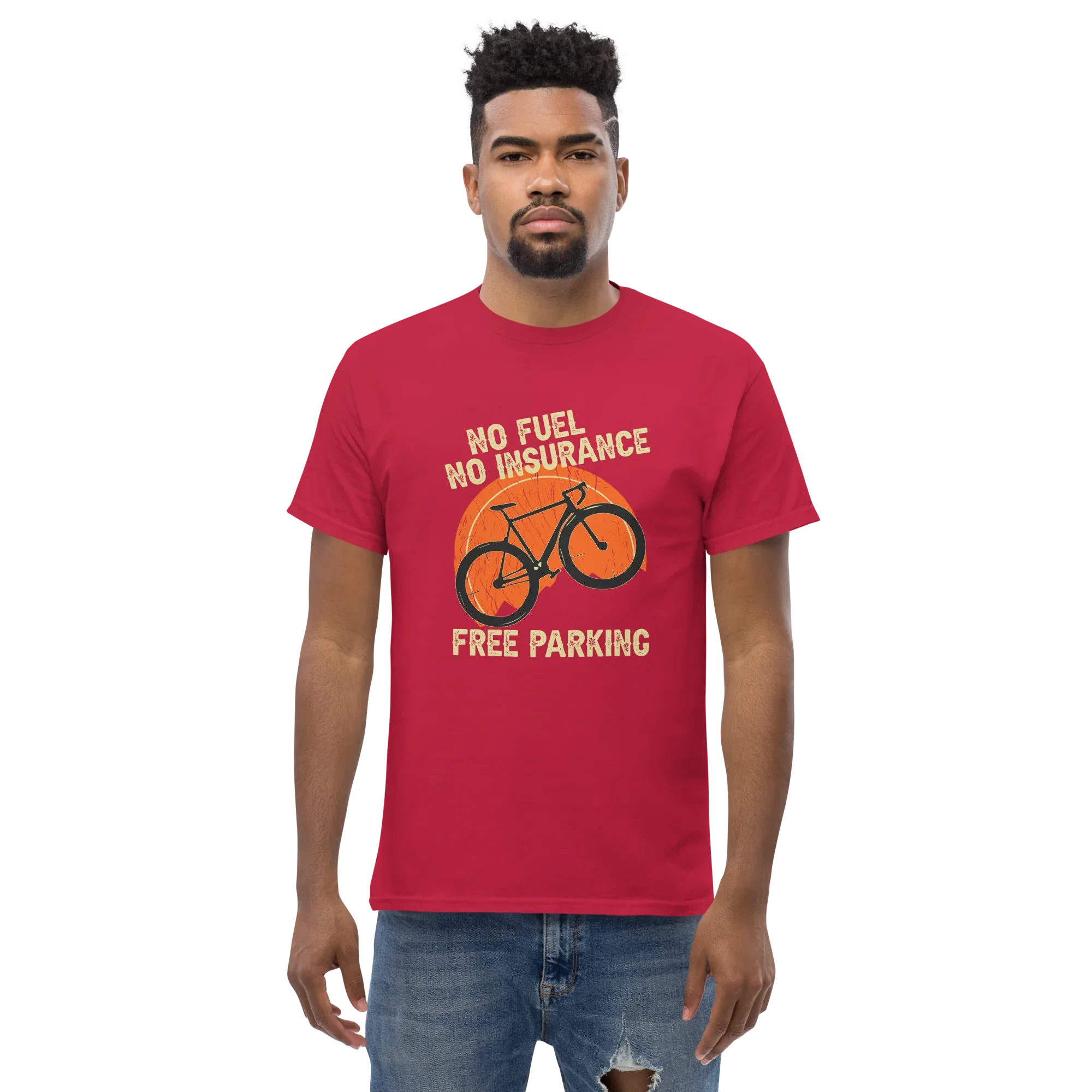 NO FUEL - NO INSURANCE - FREE PARKING unisex t-shirt - - Bicycle t-shirts - Printoo Shop