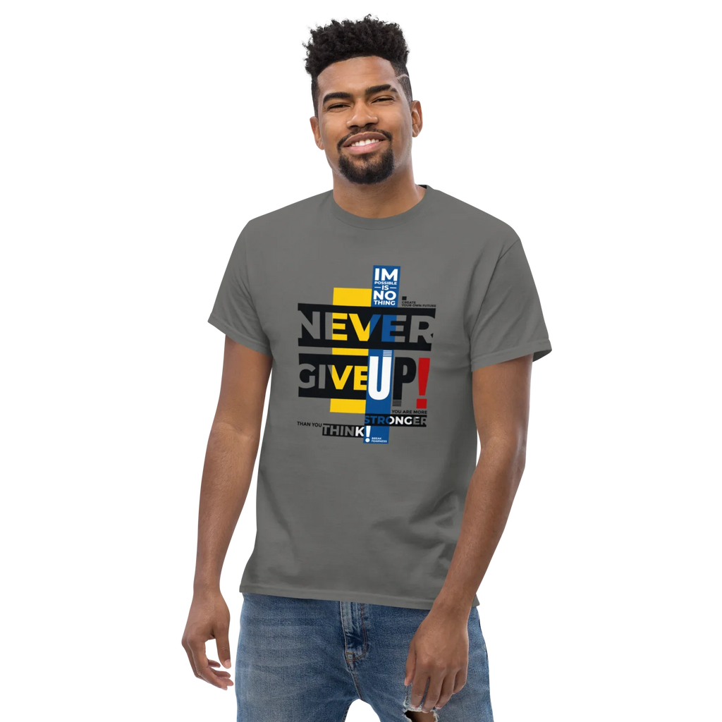 NEVER GIVE UP men’s t-shirt - Dark Heather / S - Printoo Shop - 3706269_15843