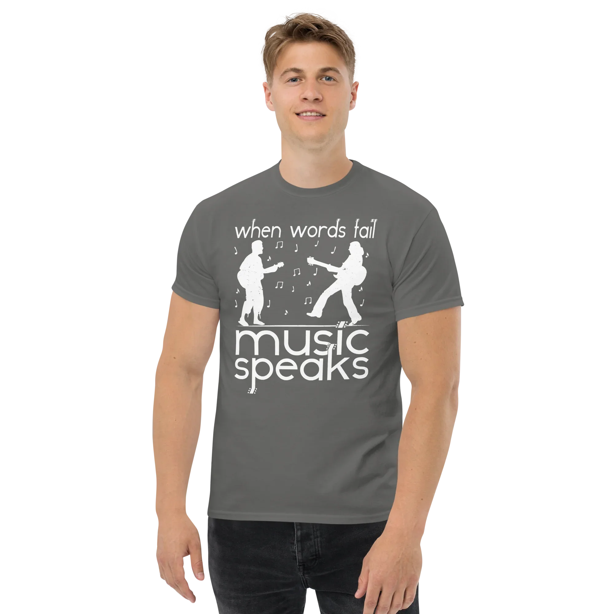 WHEN WORDS FAIL MUSIC SPEAKS unisex t-shirt - - Music t-shirts - Printoo Shop