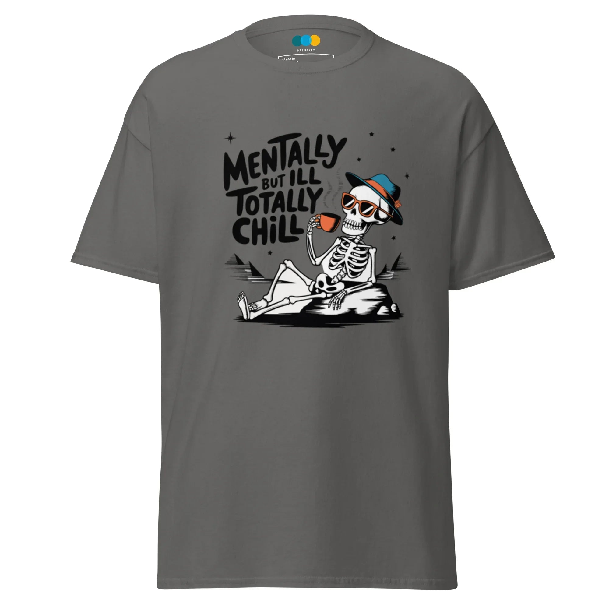TOTALLY CHILL SKELETON men’s t-shirt - Charcoal / S - Printoo Shop - 8286677_15831