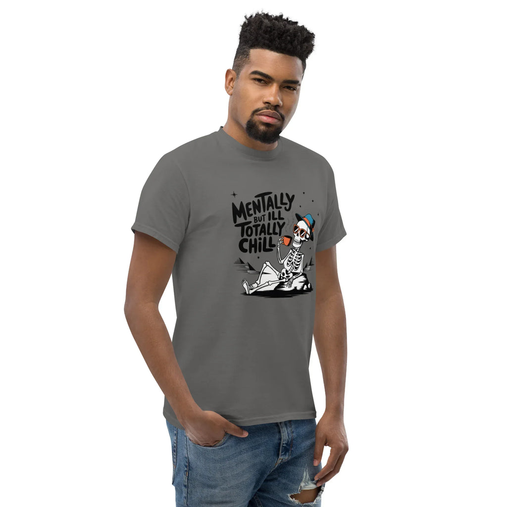 TOTALLY CHILL SKELETON men’s t-shirt - Charcoal / S - Printoo Shop - 8286677_15831