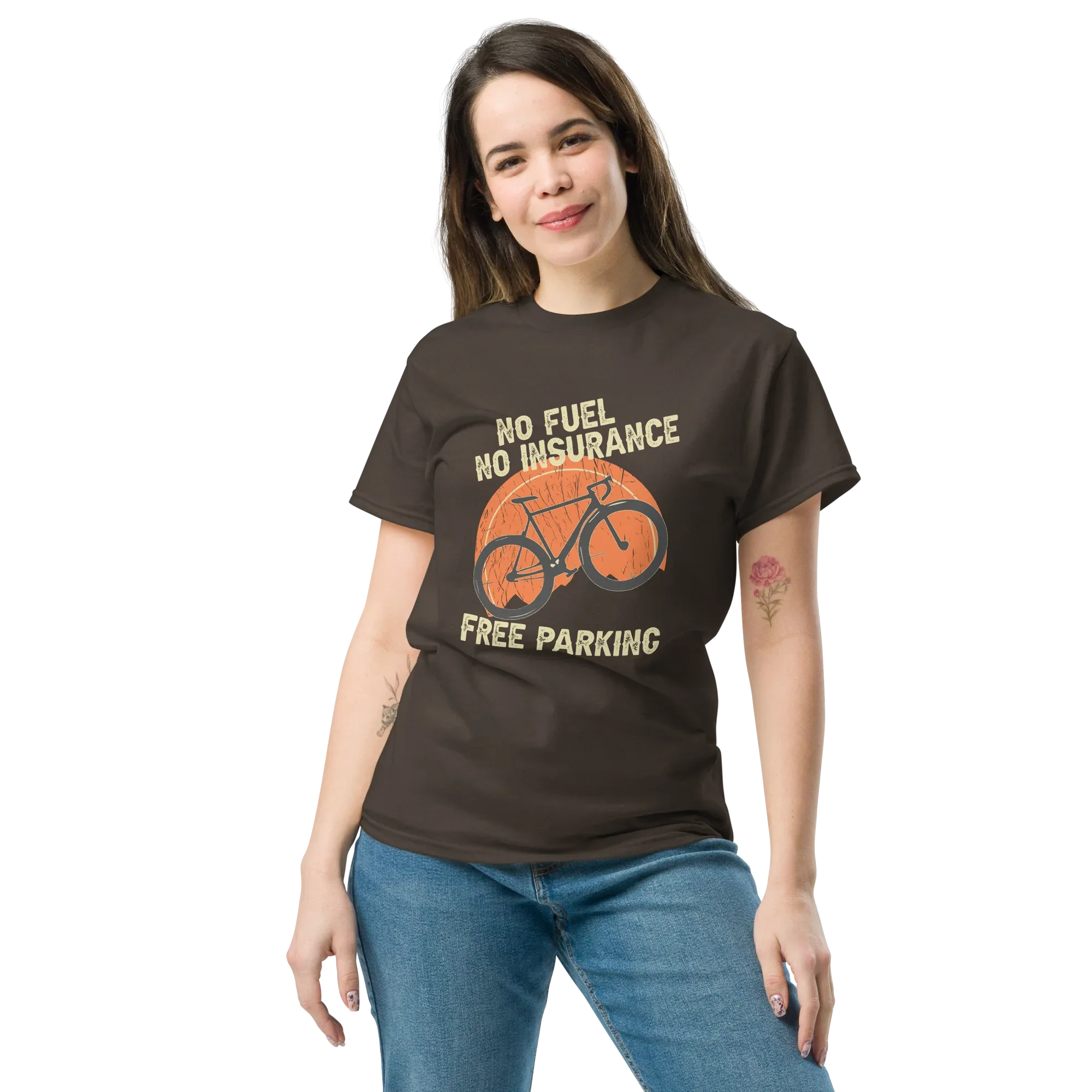 NO FUEL - NO INSURANCE - FREE PARKING unisex t-shirt - - Bicycle t-shirts - Printoo Shop