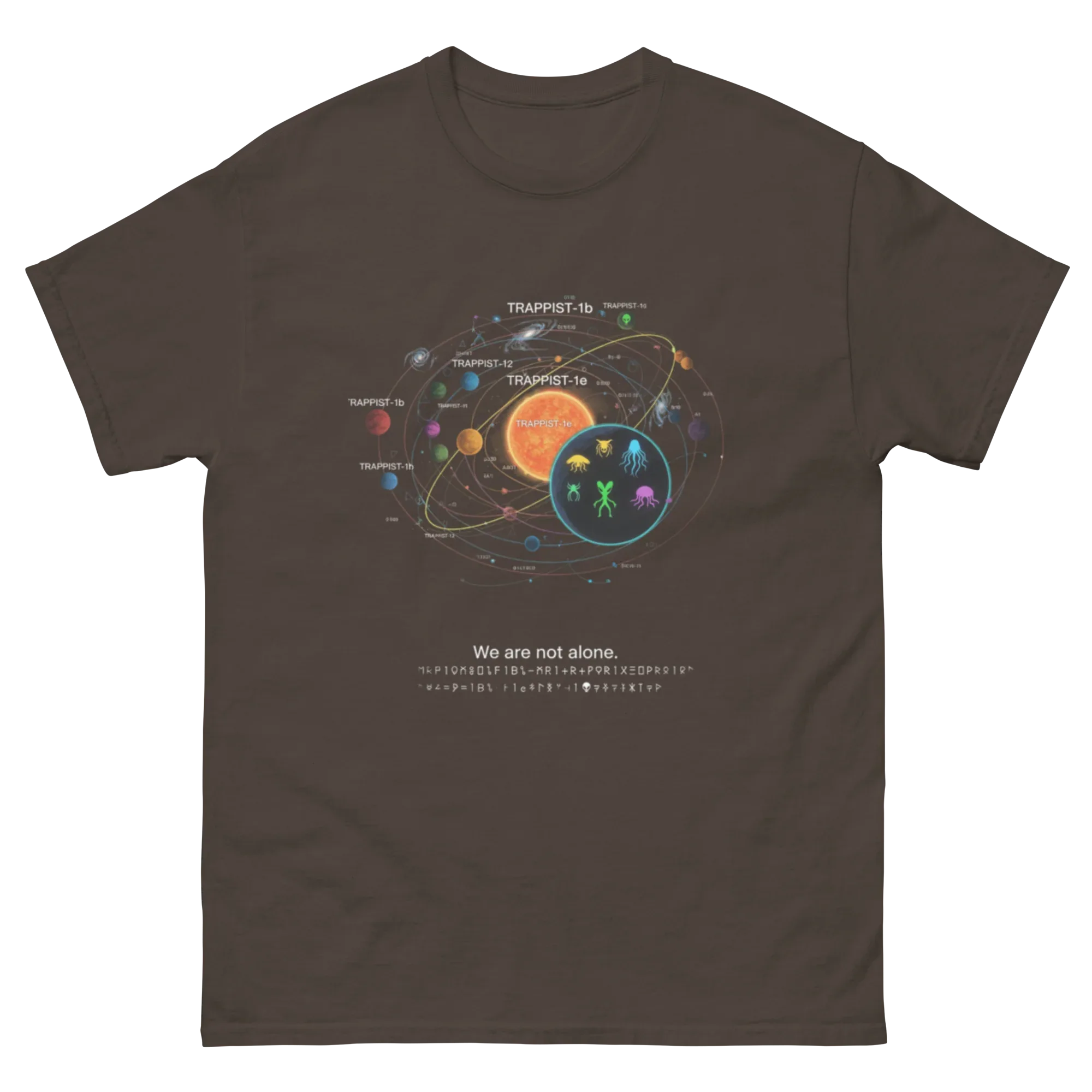 COSMIC TRUTH - WE ARE NOT ALONE - TRAPPIST-1 SYSTEM DESIGN unisex t-shirt - Printoo Shop - - Astronomy, Fantasy, t-shirt, unisex, Unisex Classic Tee | Gildan 5000