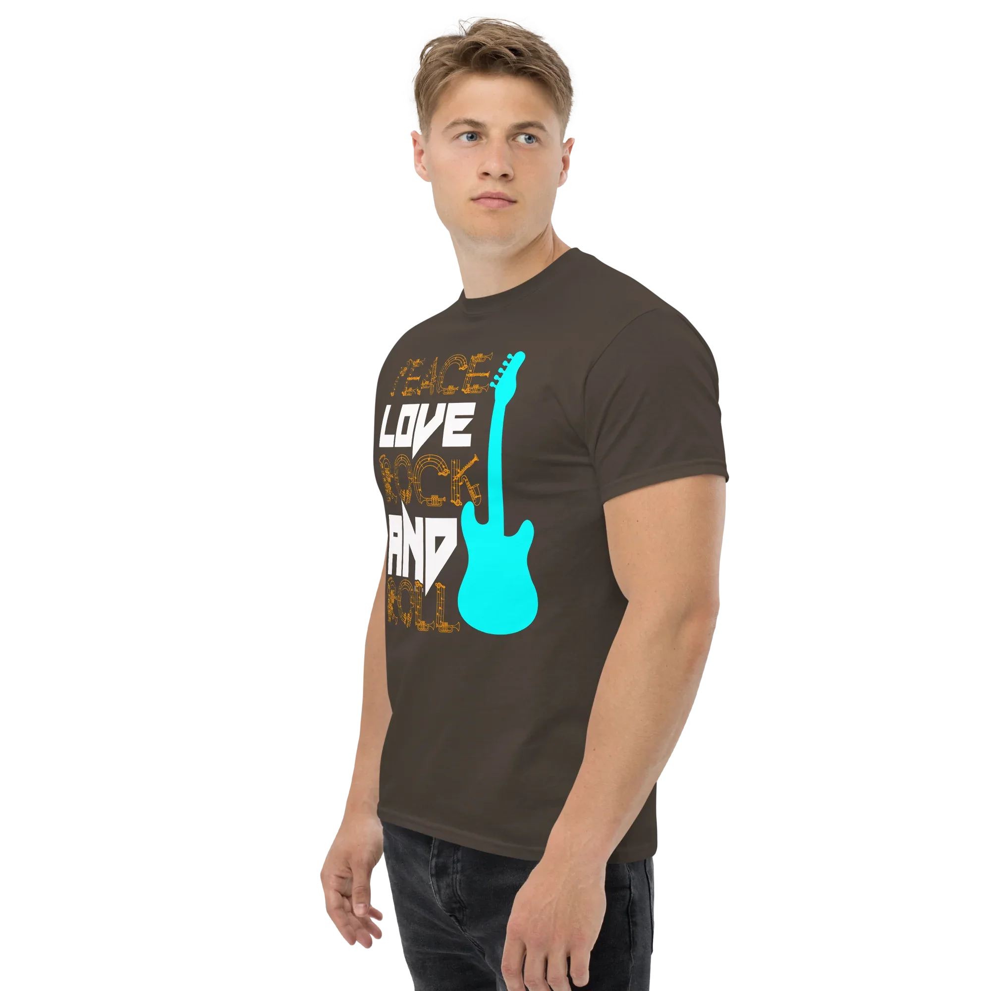 PEACE LOVE ROCK AND ROLL unisex t-shirt - - Music t-shirts - Printoo Shop