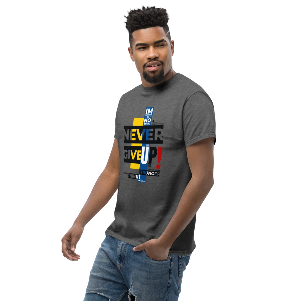 NEVER GIVE UP men’s t-shirt - Dark Heather / S - Printoo Shop - 3706269_15843