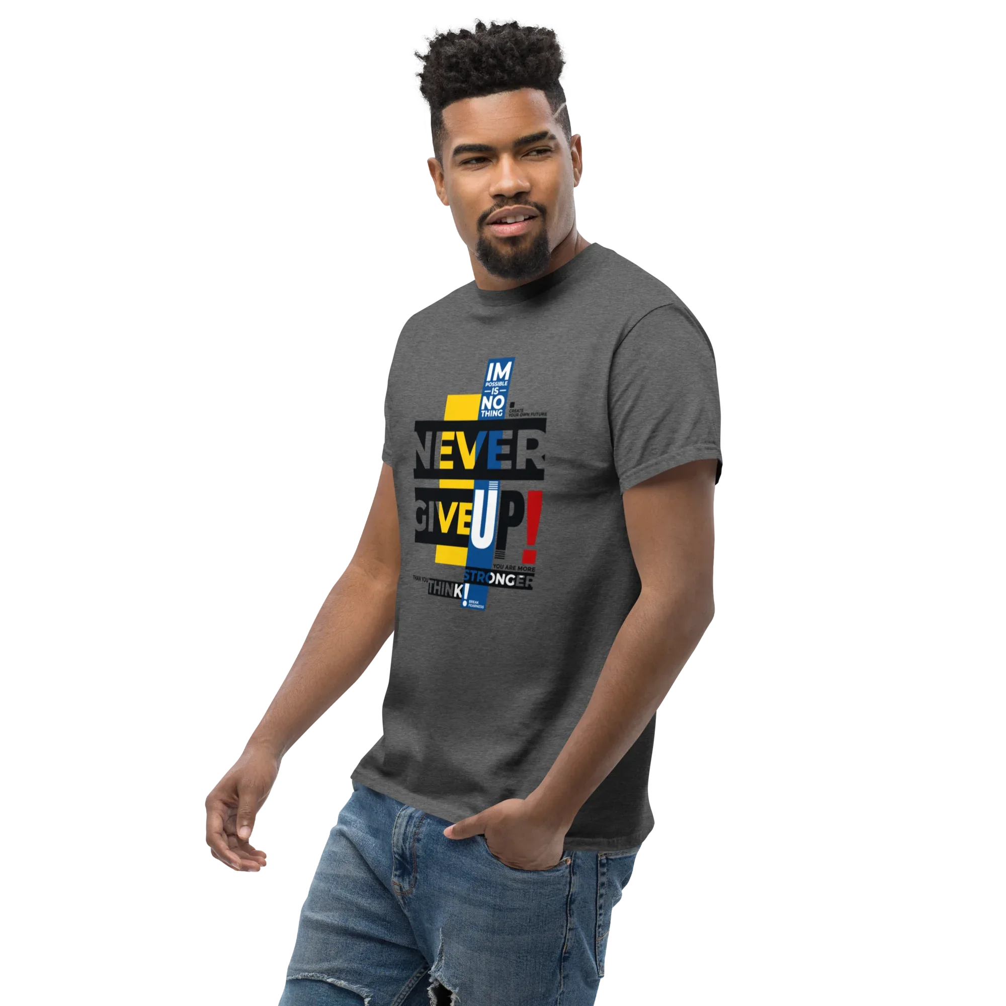 NEVER GIVE UP men’s t-shirt - Dark Heather / S - Printoo Shop - 3706269_15843