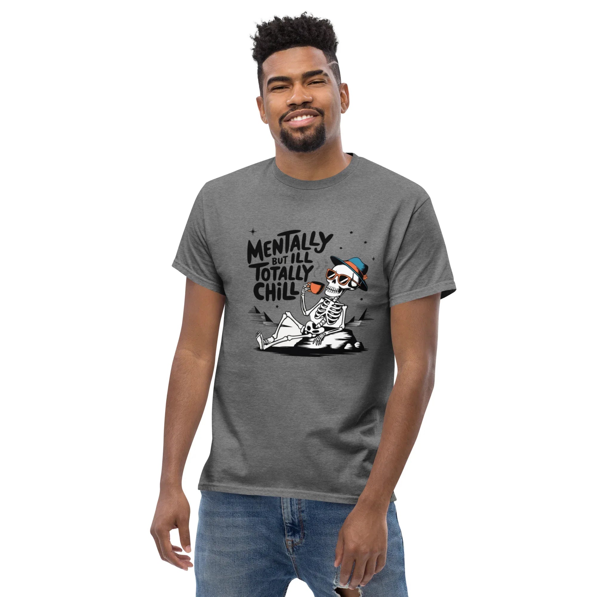 TOTALLY CHILL SKELETON men’s t-shirt - Charcoal / S - Printoo Shop - 8286677_15831