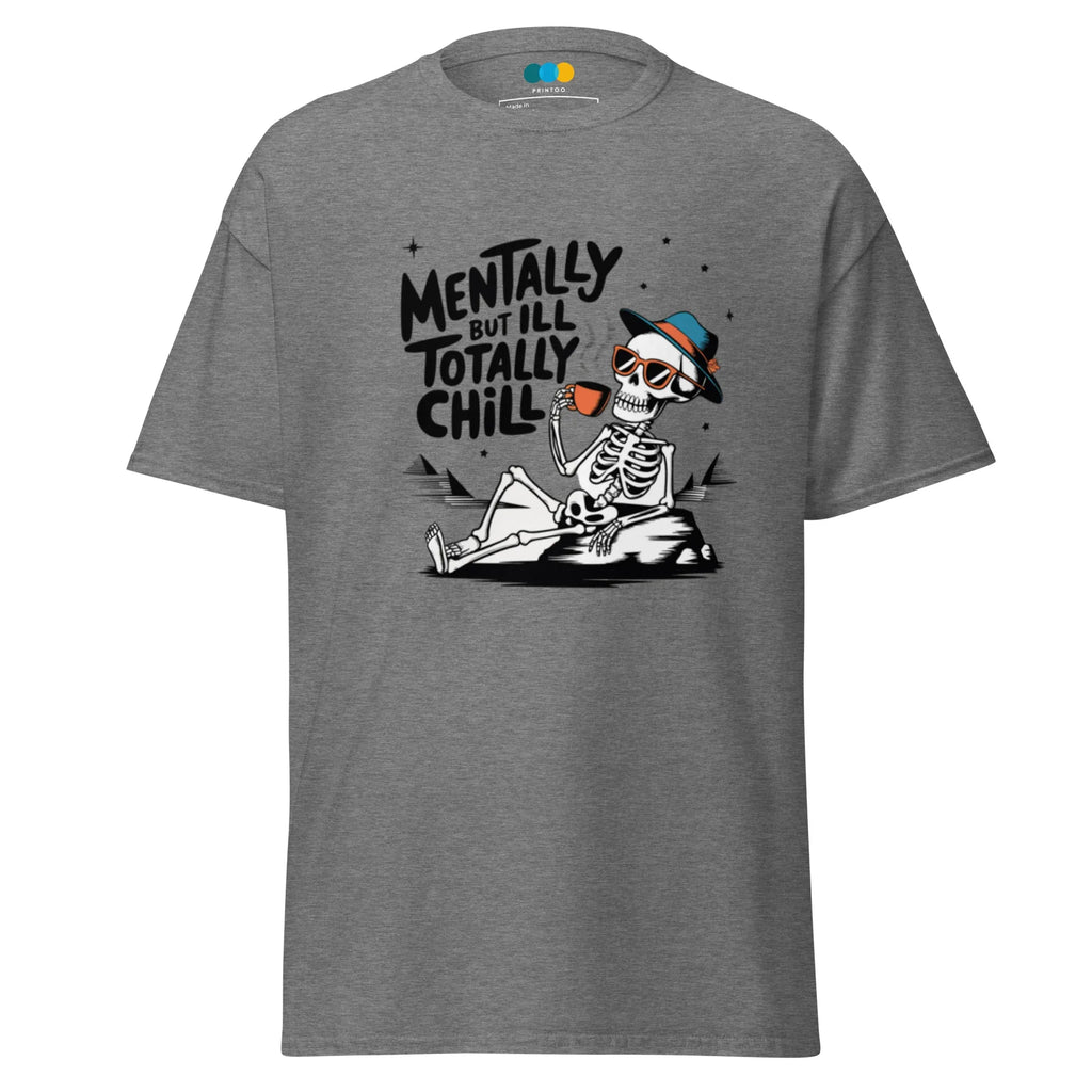 TOTALLY CHILL SKELETON men’s t-shirt - Charcoal / S - Printoo Shop - 8286677_15831