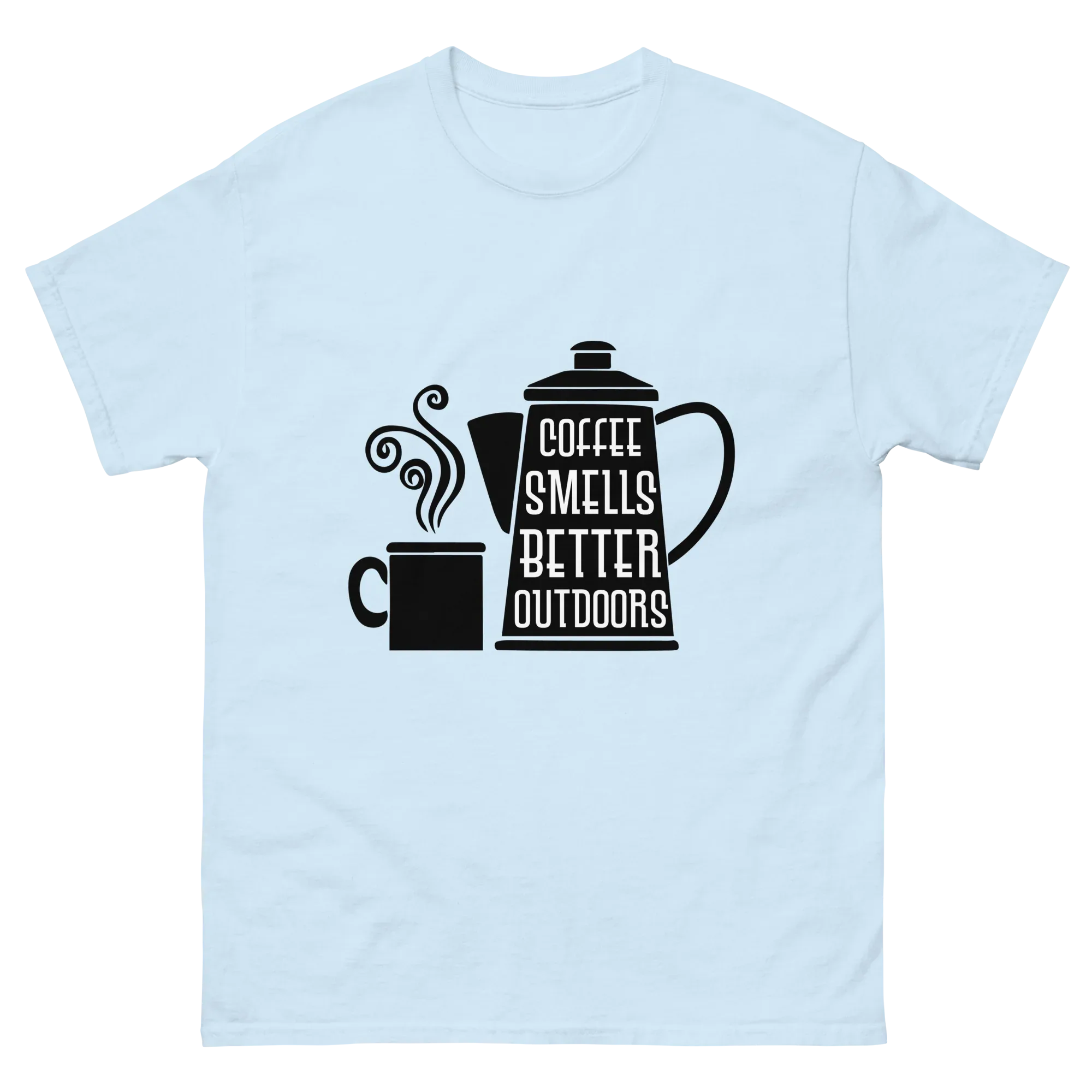 COFFEE SMELLS BETTER OUTDOORS unisex t-shirt - Printoo Shop - - t-shirt, unisex, Unisex Classic Tee | Gildan 5000
