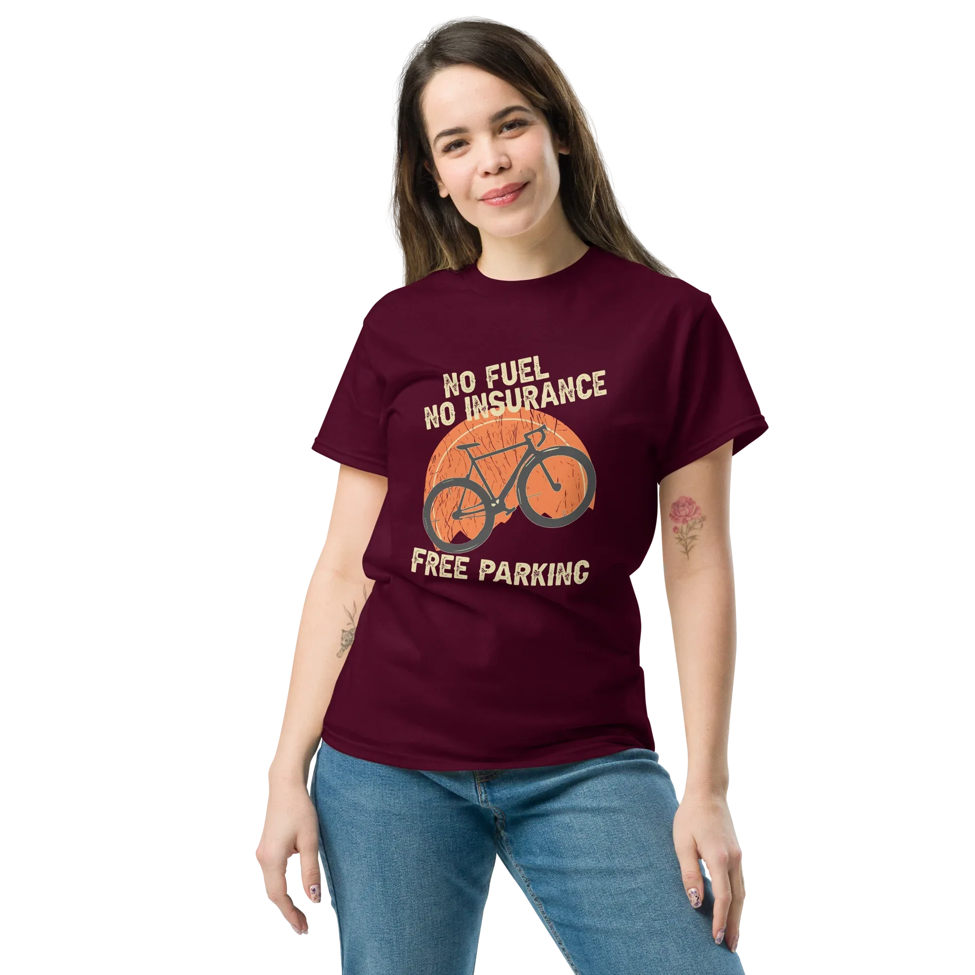 NO FUEL - NO INSURANCE - FREE PARKING unisex t-shirt - - Bicycle t-shirts - Printoo Shop