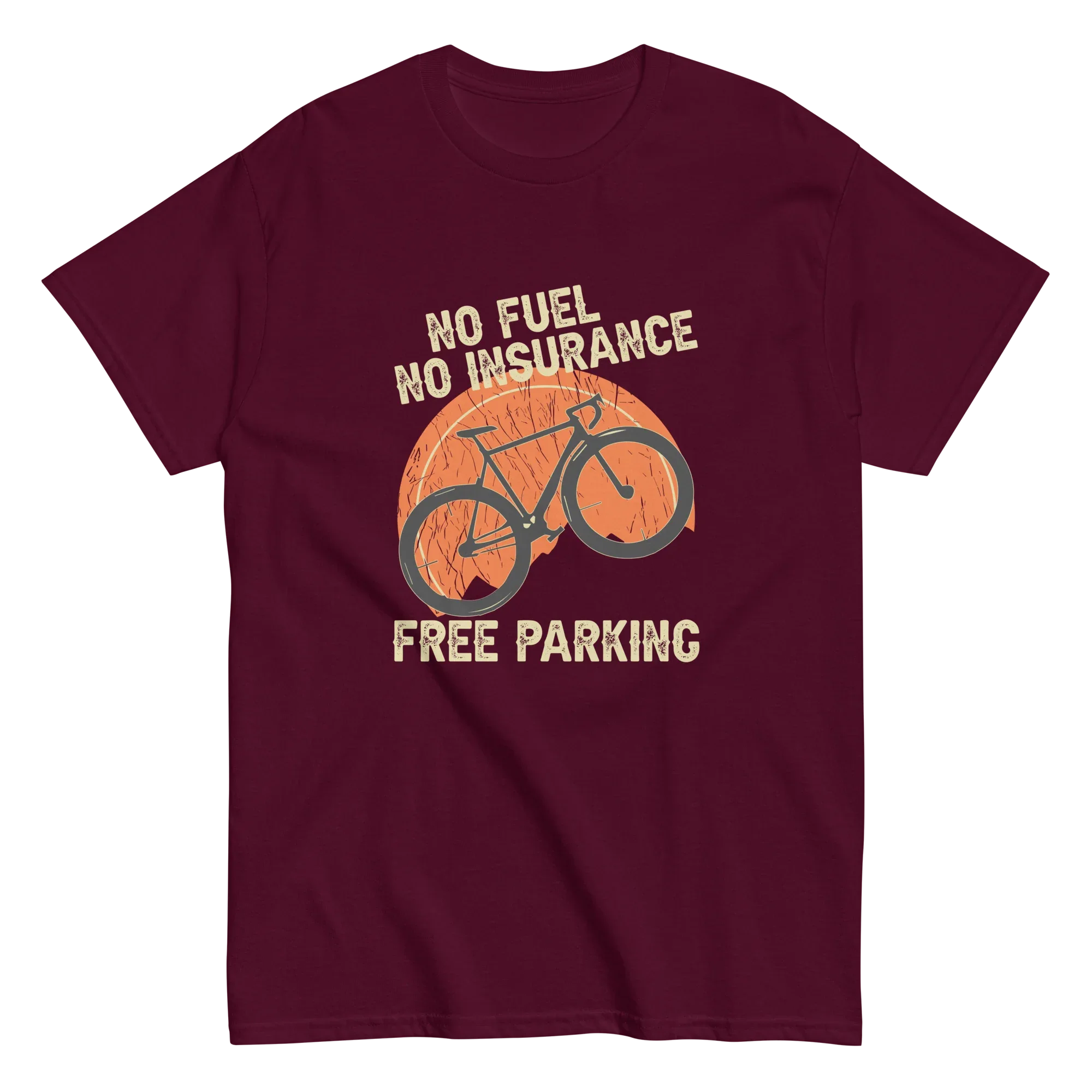 NO FUEL - NO INSURANCE - FREE PARKING unisex t-shirt - - Bicycle t-shirts - Printoo Shop