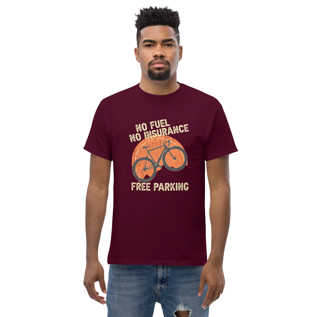 NO FUEL - NO INSURANCE - FREE PARKING unisex t-shirt - - Bicycle t-shirts - Printoo Shop
