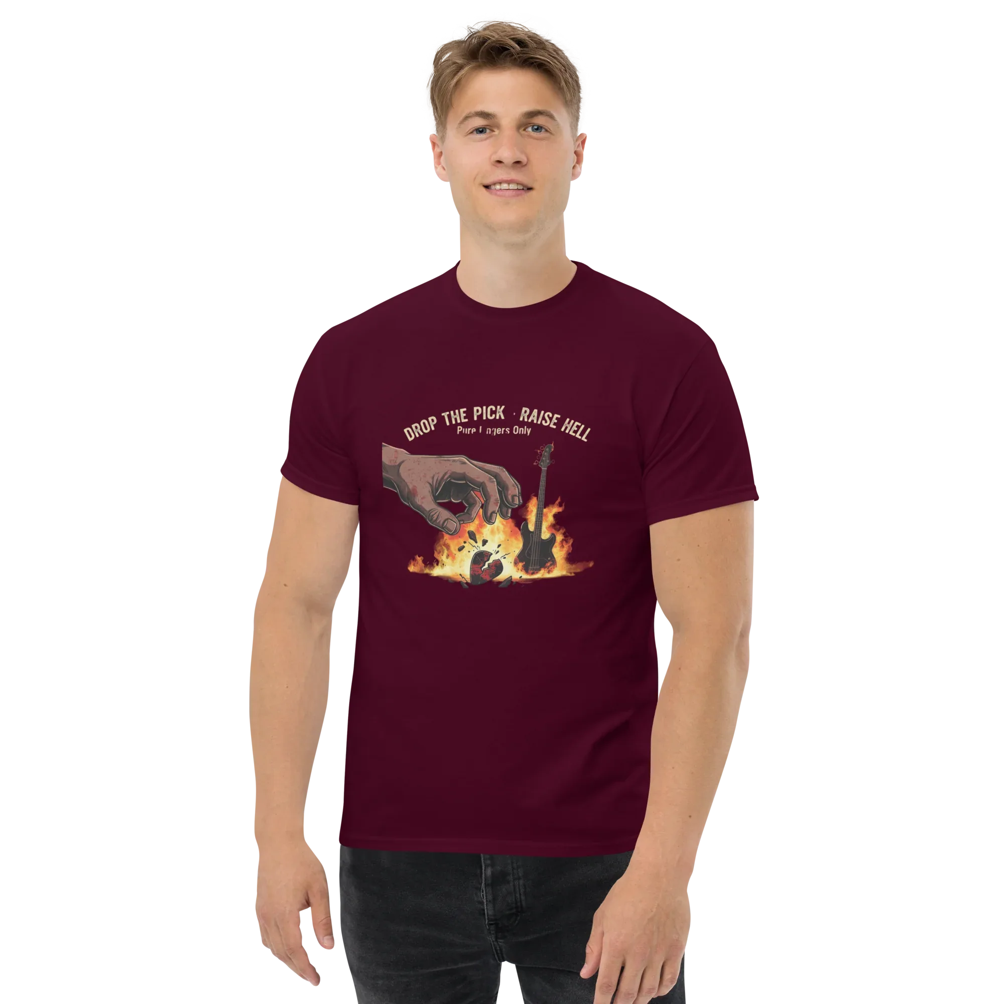 DROP THE PICK RAISE HELL unisex t-shirt - Printoo Shop - - metalmusic, Music t-shirt, t-shirt, unisex, Unisex Classic Tee | Gildan 5000