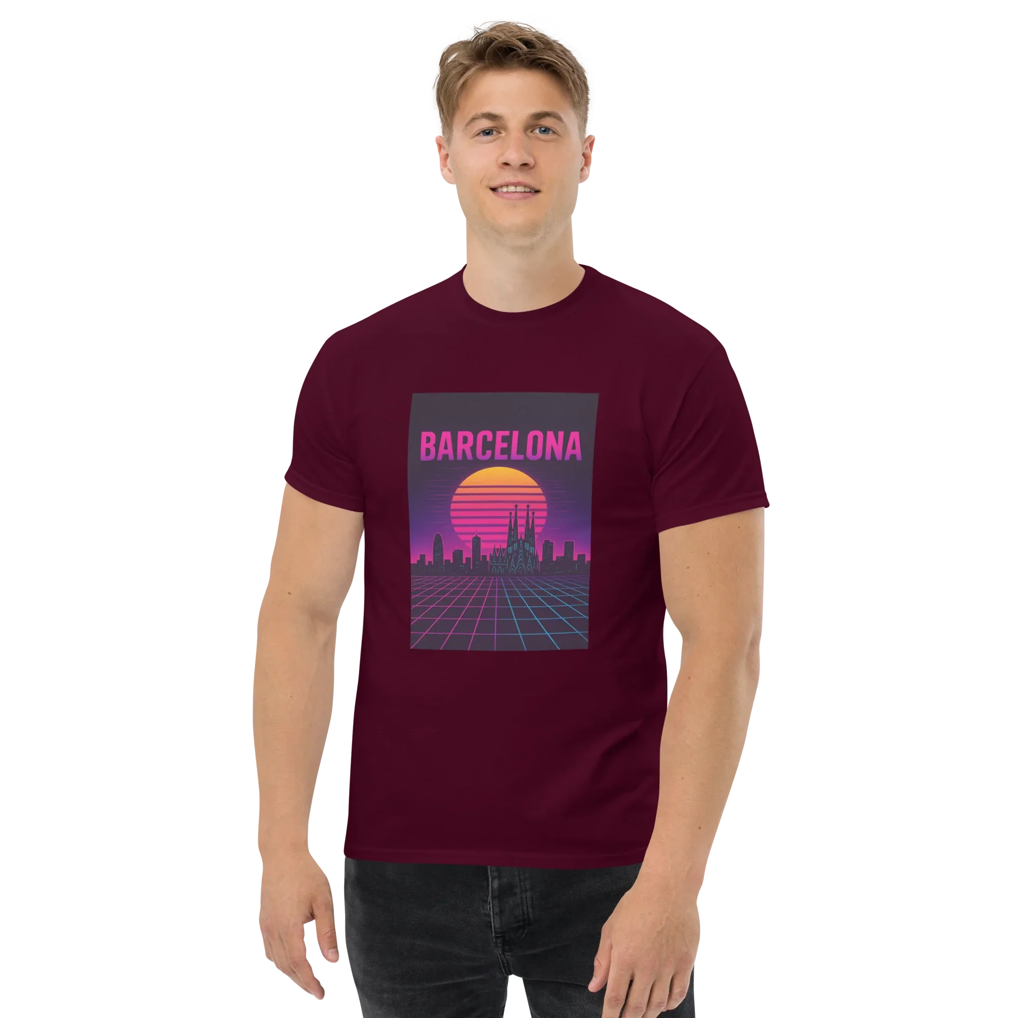 BARCELONA RETRO SYNTHWAVE unisex t-shirt - Printoo Shop - - Retro & Synthwave T-Shirts, t-shirt, unisex, Unisex Classic Tee | Gildan 5000