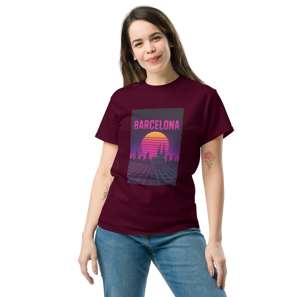 BARCELONA RETRO SYNTHWAVE unisex t-shirt - Printoo Shop - - Retro & Synthwave T-Shirts, t-shirt, unisex, Unisex Classic Tee | Gildan 5000
