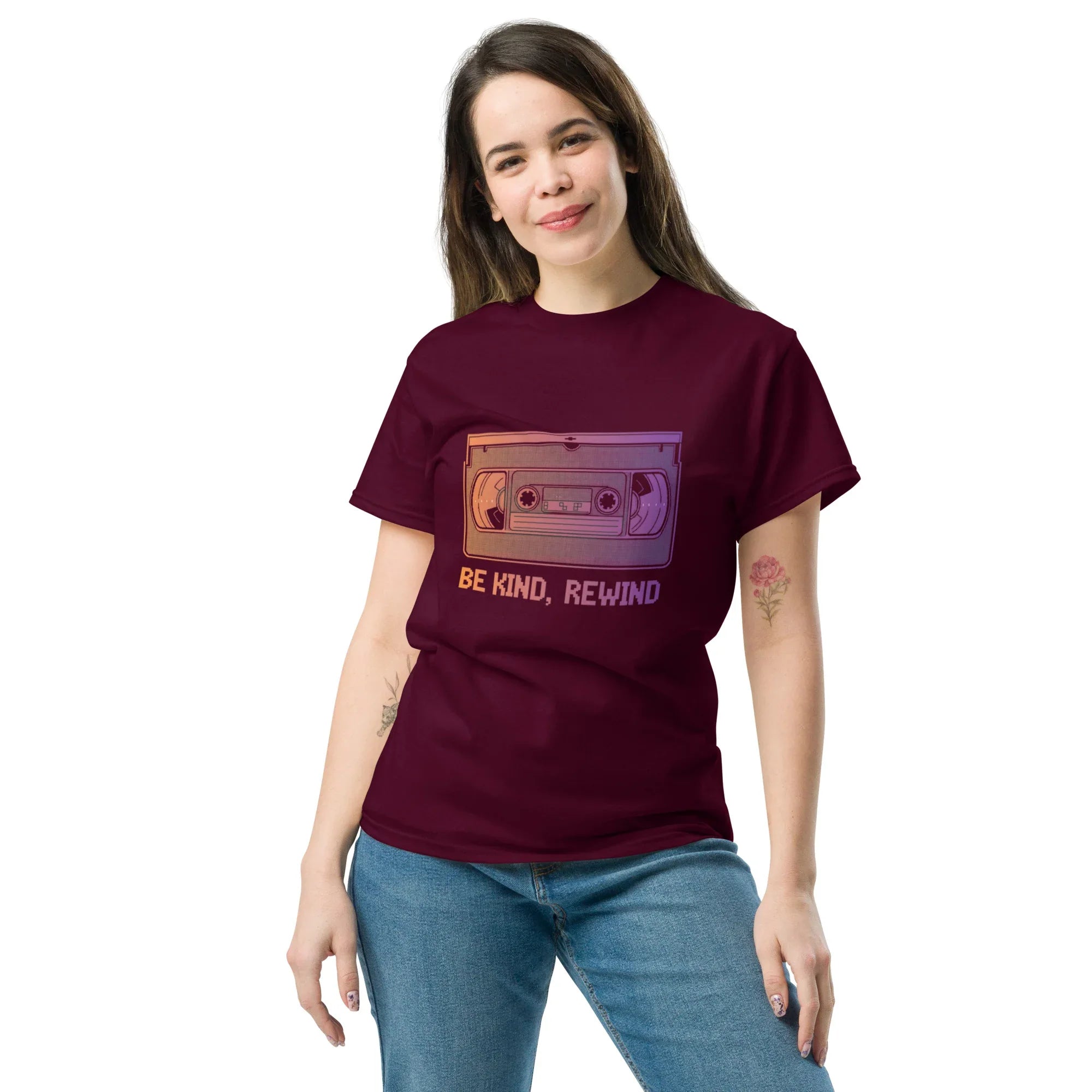 BE KIND REWIND unisex t-shirt - Printoo Shop - - Retro & Synthwave T-Shirts, t-shirt, unisex, Unisex Classic Tee | Gildan 5000