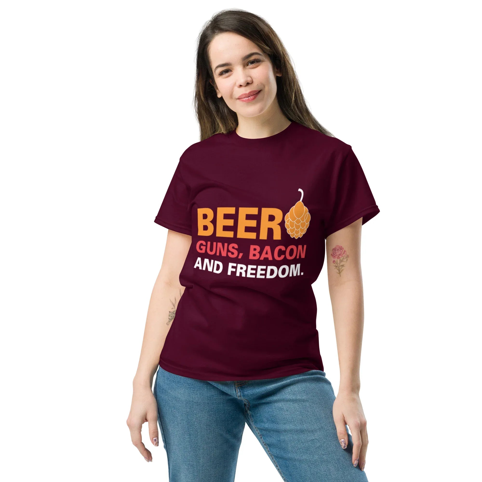 BEER GUNS BACON AND FREEDOM unisex t-shirt - Printoo Shop - - Alcohol, beer, t-shirt, unisex, Unisex Classic Tee | Gildan 5000