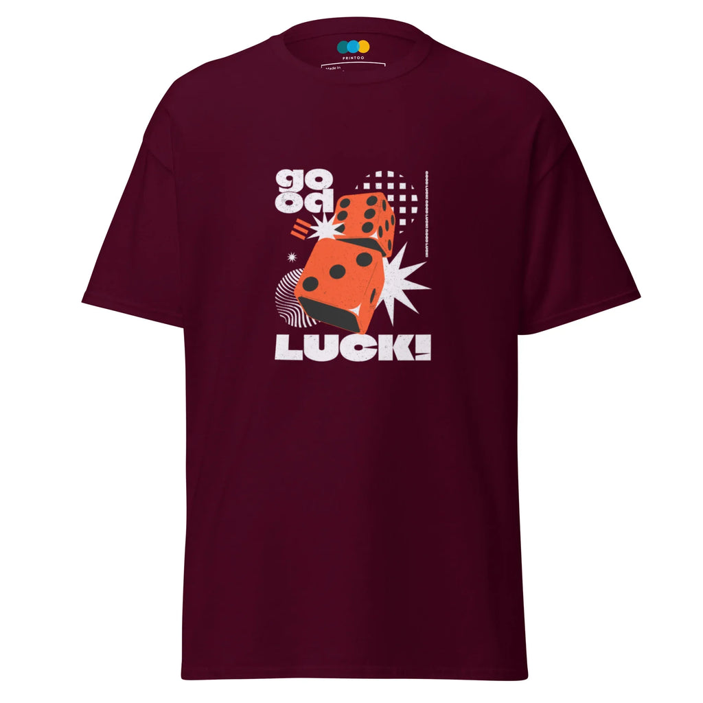 GOOD LUCK DICE men’s t-shirt - Maroon / S - Printoo Shop - 3907096_12634