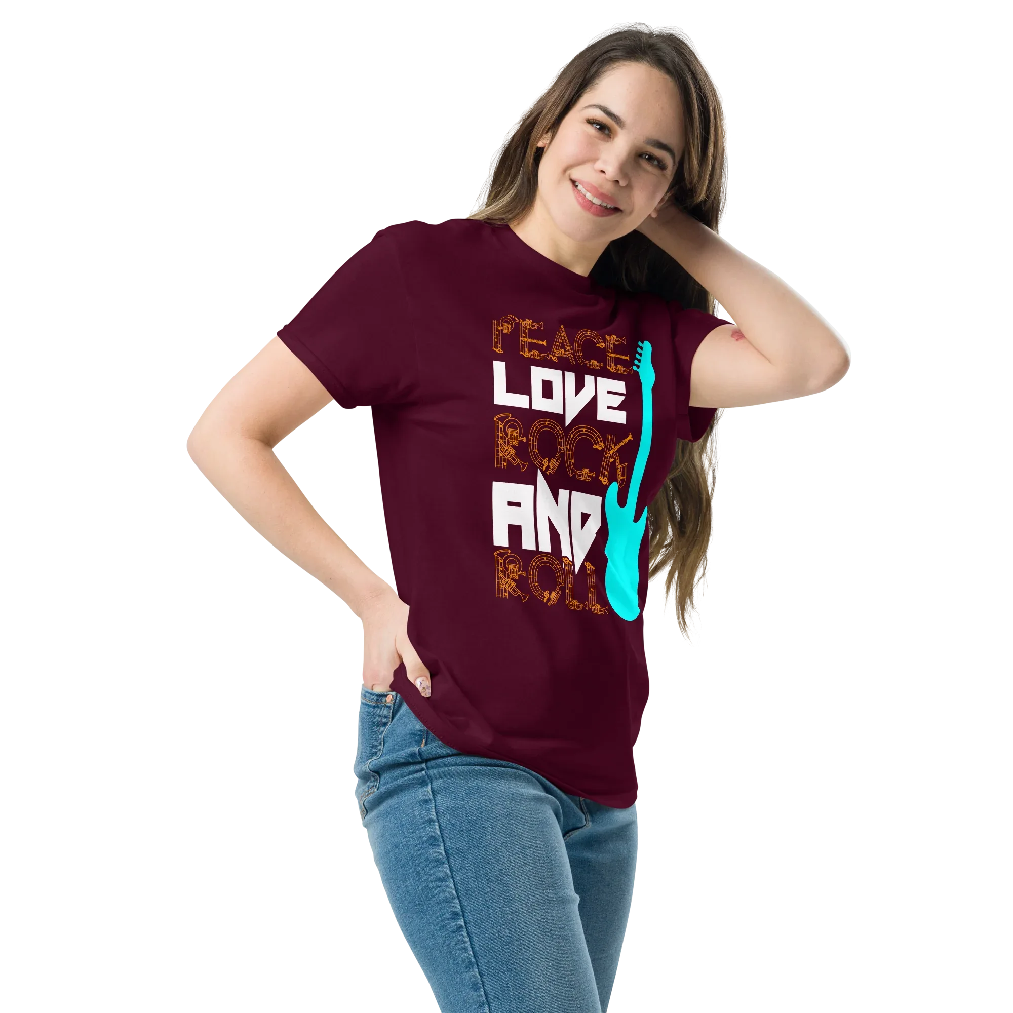 PEACE LOVE ROCK AND ROLL unisex t-shirt - - Music t-shirts - Printoo Shop
