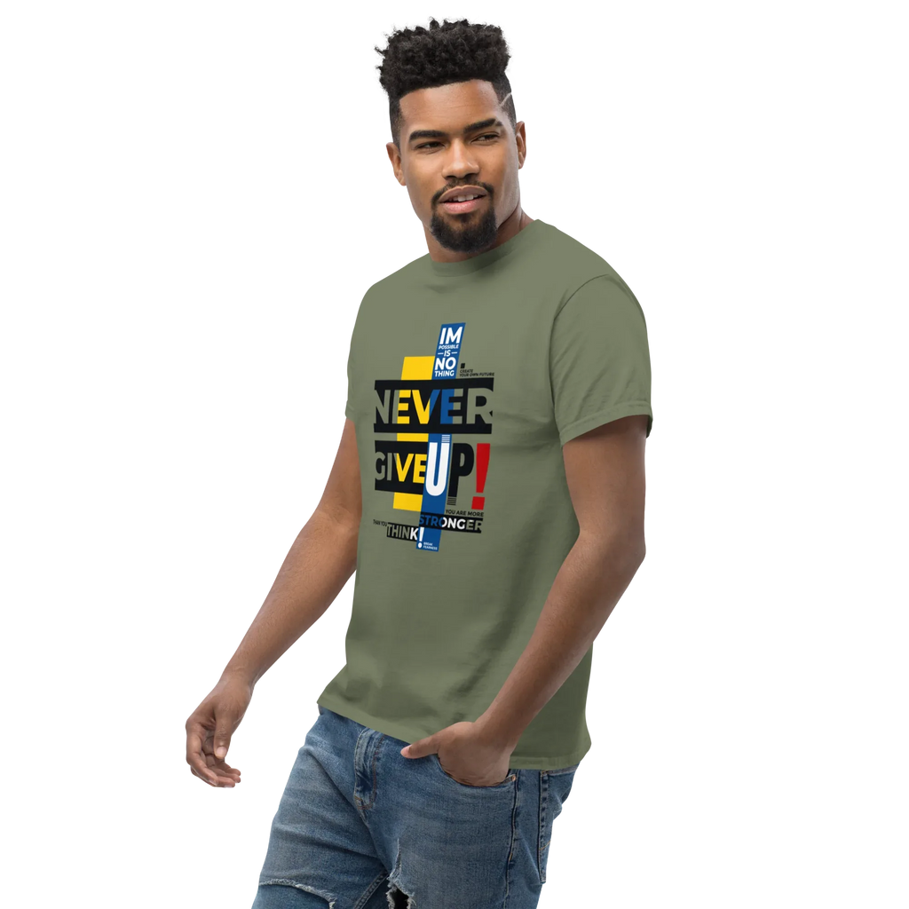 NEVER GIVE UP men’s t-shirt - Dark Heather / S - Printoo Shop - 3706269_15843