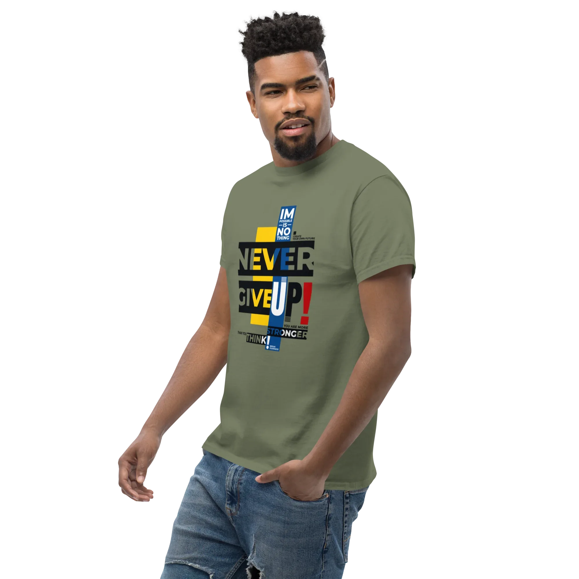 NEVER GIVE UP men’s t-shirt - Dark Heather / S - Printoo Shop - 3706269_15843