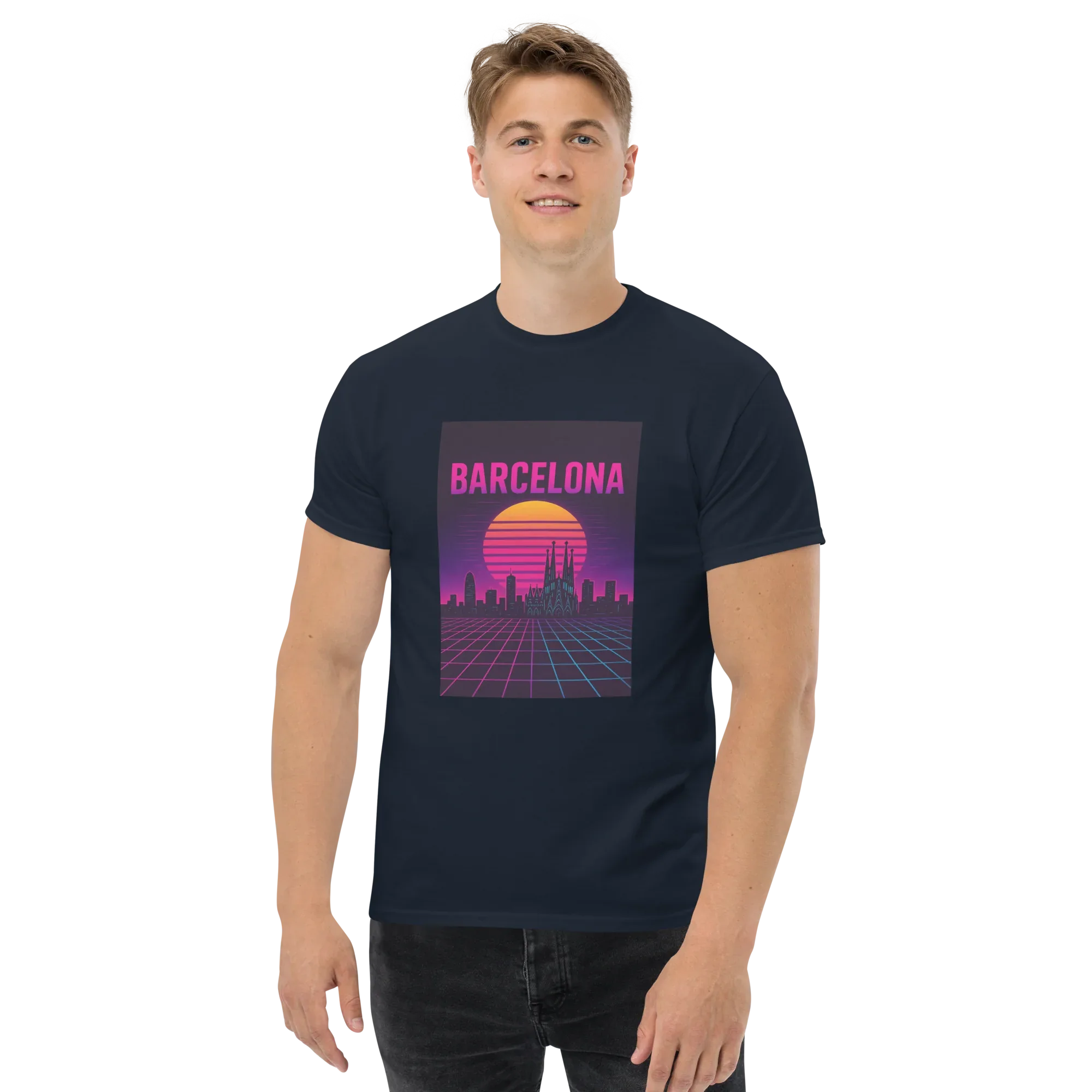 BARCELONA RETRO SYNTHWAVE unisex t-shirt - Printoo Shop - - Retro & Synthwave T-Shirts, t-shirt, unisex, Unisex Classic Tee | Gildan 5000