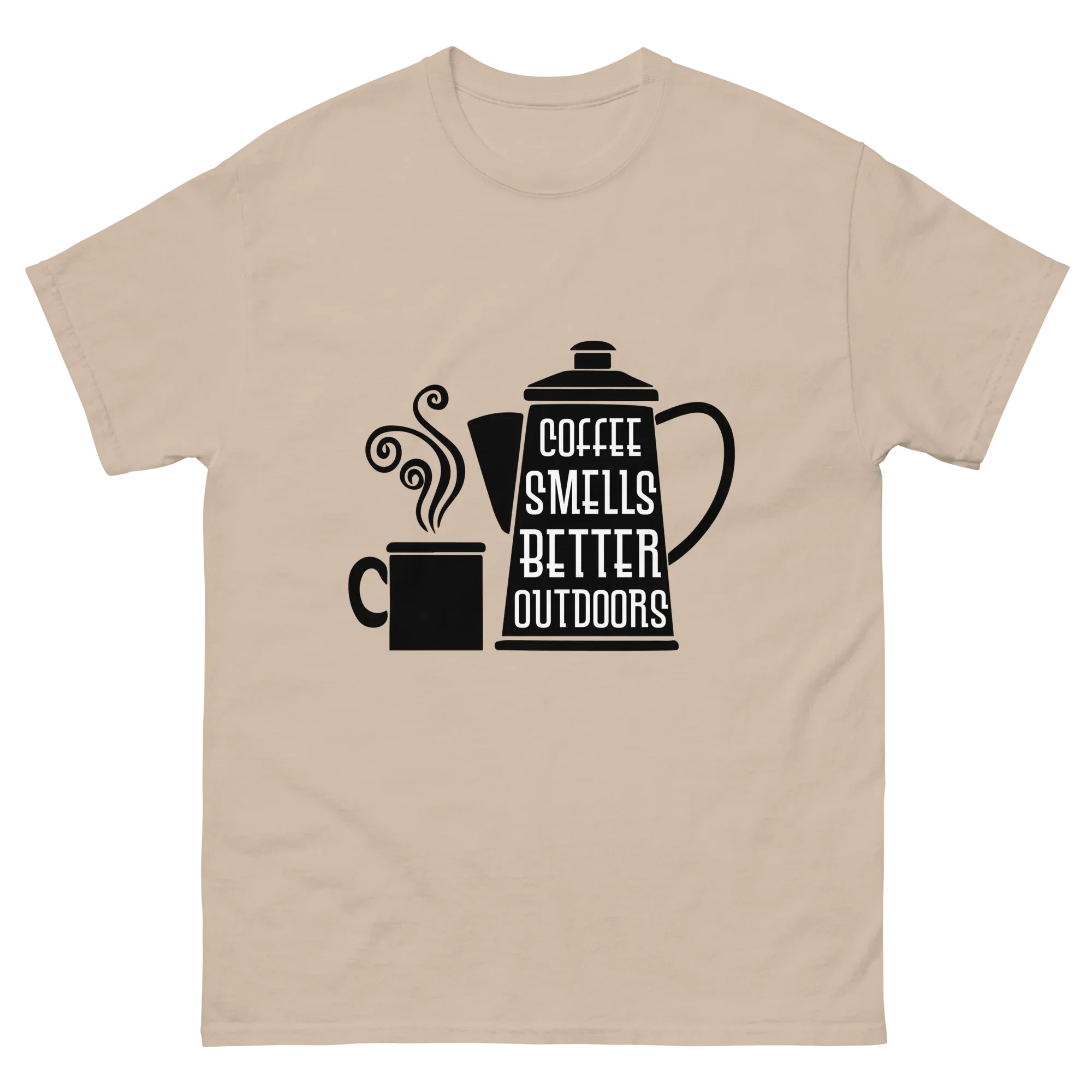 COFFEE SMELLS BETTER OUTDOORS unisex t-shirt - Printoo Shop - - t-shirt, unisex, Unisex Classic Tee | Gildan 5000