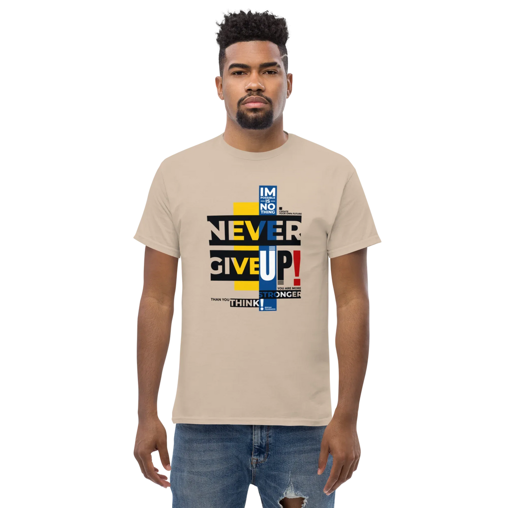 NEVER GIVE UP men’s t-shirt - Dark Heather / S - Printoo Shop - 3706269_15843