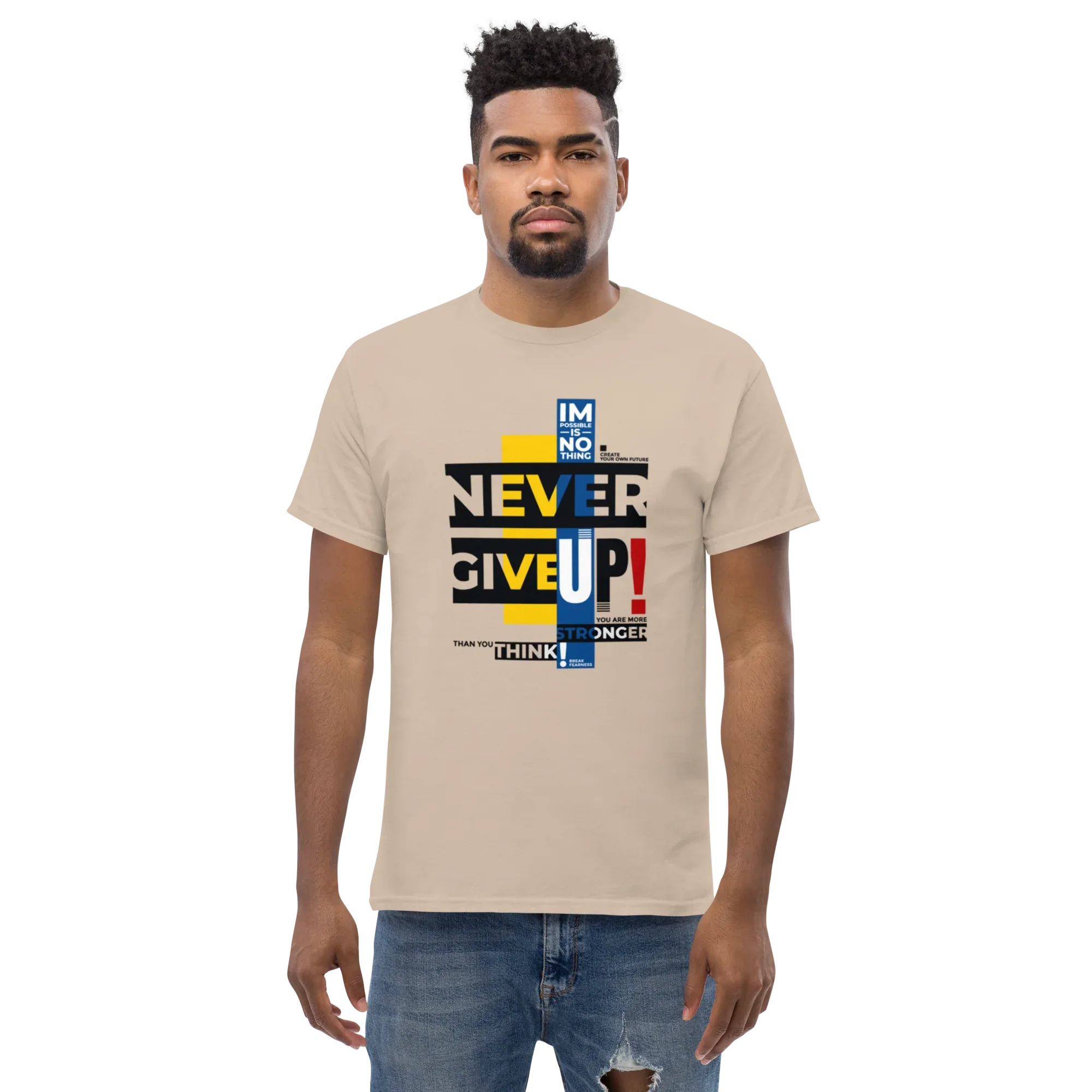 NEVER GIVE UP men’s t-shirt - Dark Heather / S - Printoo Shop - 3706269_15843