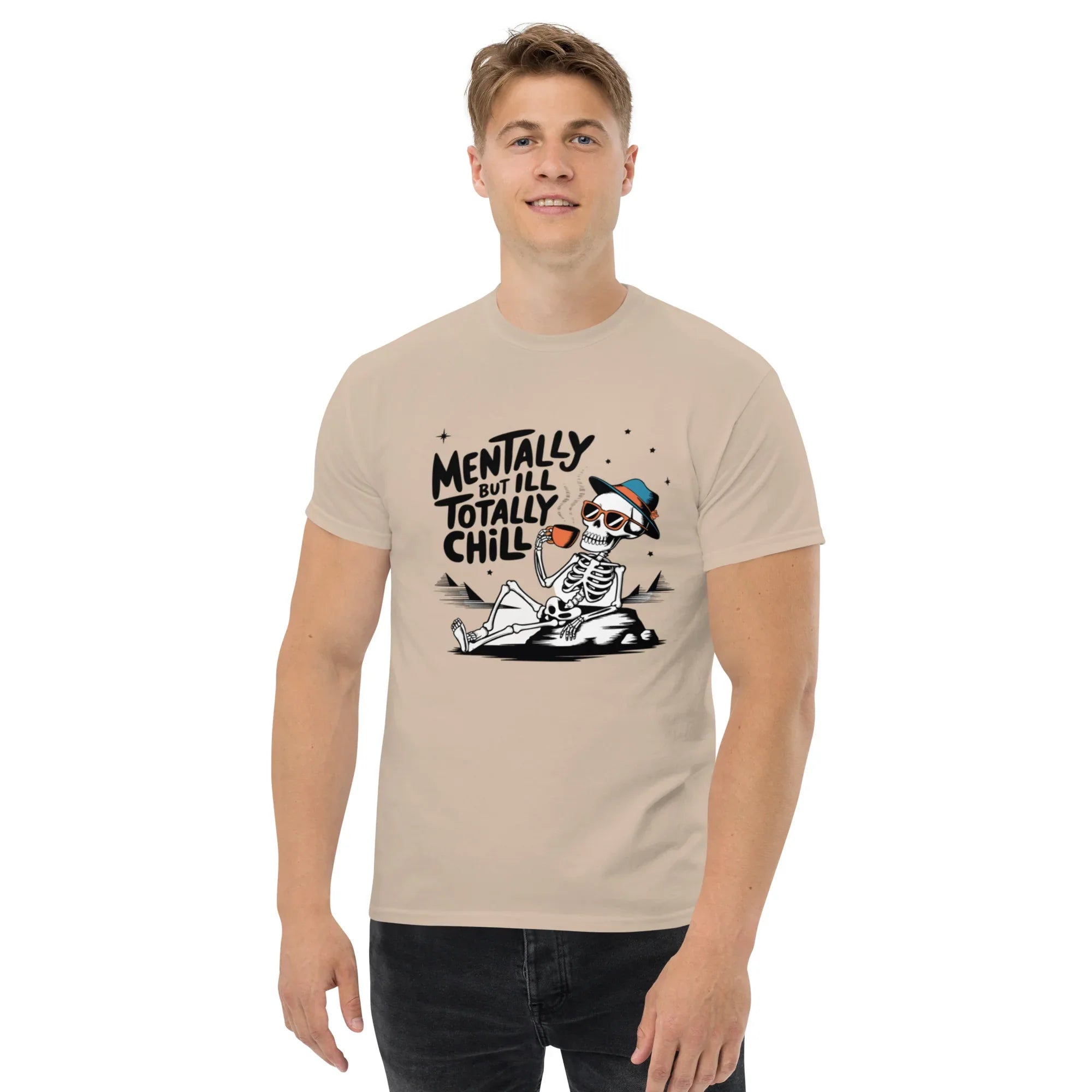 TOTALLY CHILL SKELETON men’s t-shirt - Charcoal / S - Printoo Shop - 8286677_15831
