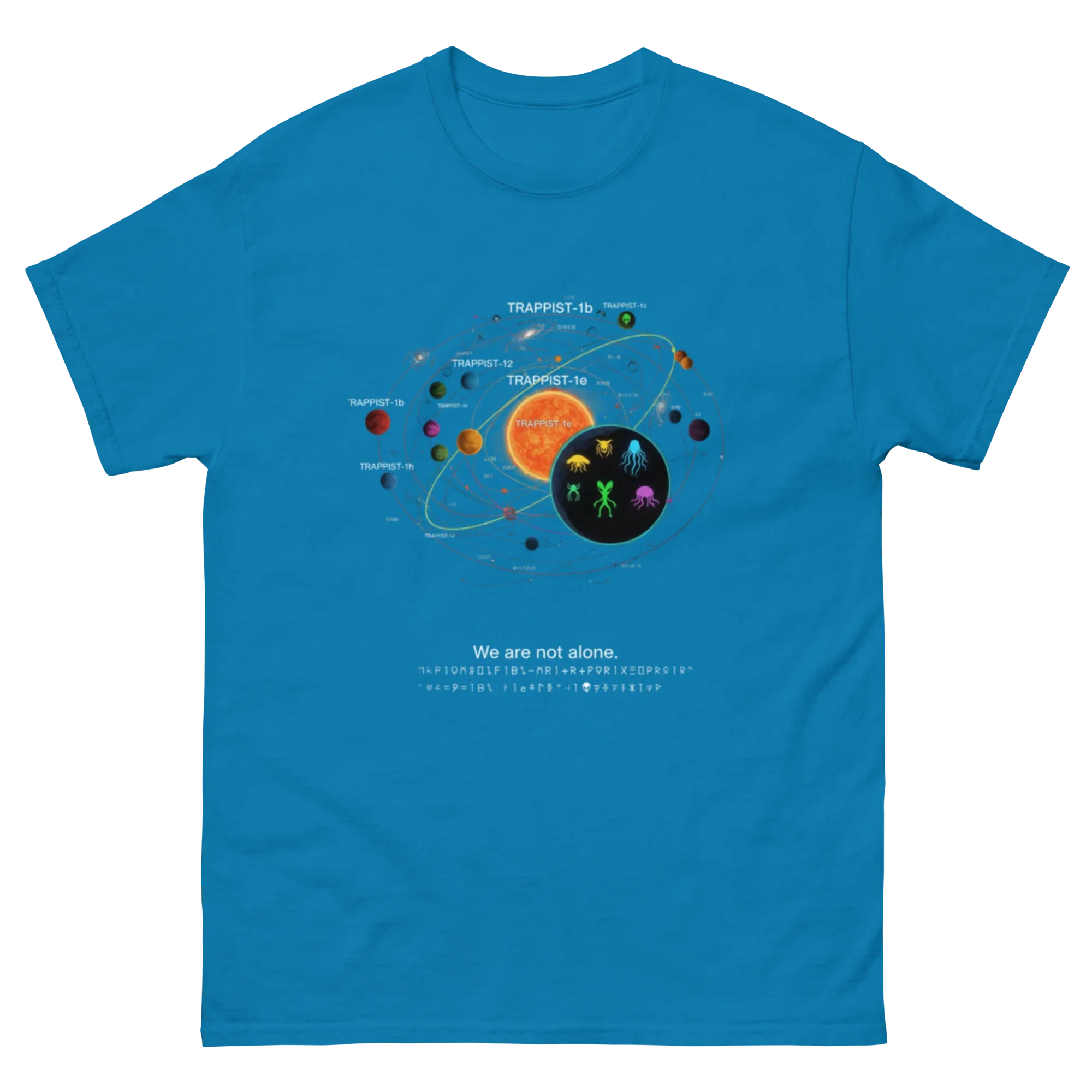 COSMIC TRUTH - WE ARE NOT ALONE - TRAPPIST-1 SYSTEM DESIGN unisex t-shirt - Printoo Shop - - Astronomy, Fantasy, t-shirt, unisex, Unisex Classic Tee | Gildan 5000