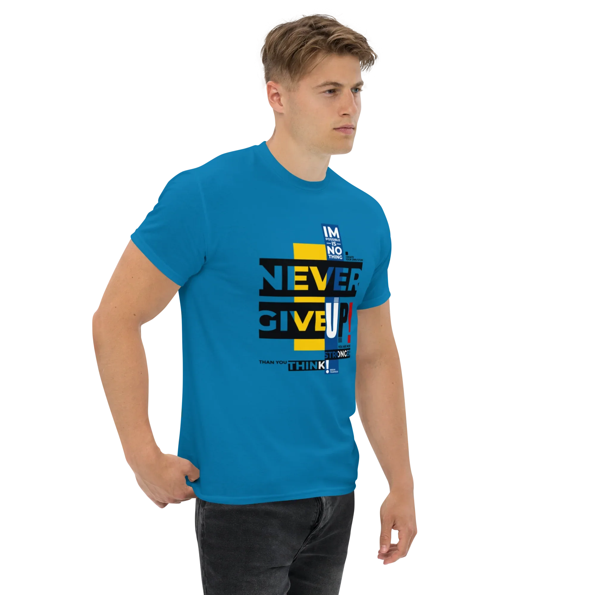 NEVER GIVE UP men’s t-shirt - Dark Heather / S - Printoo Shop - 3706269_15843