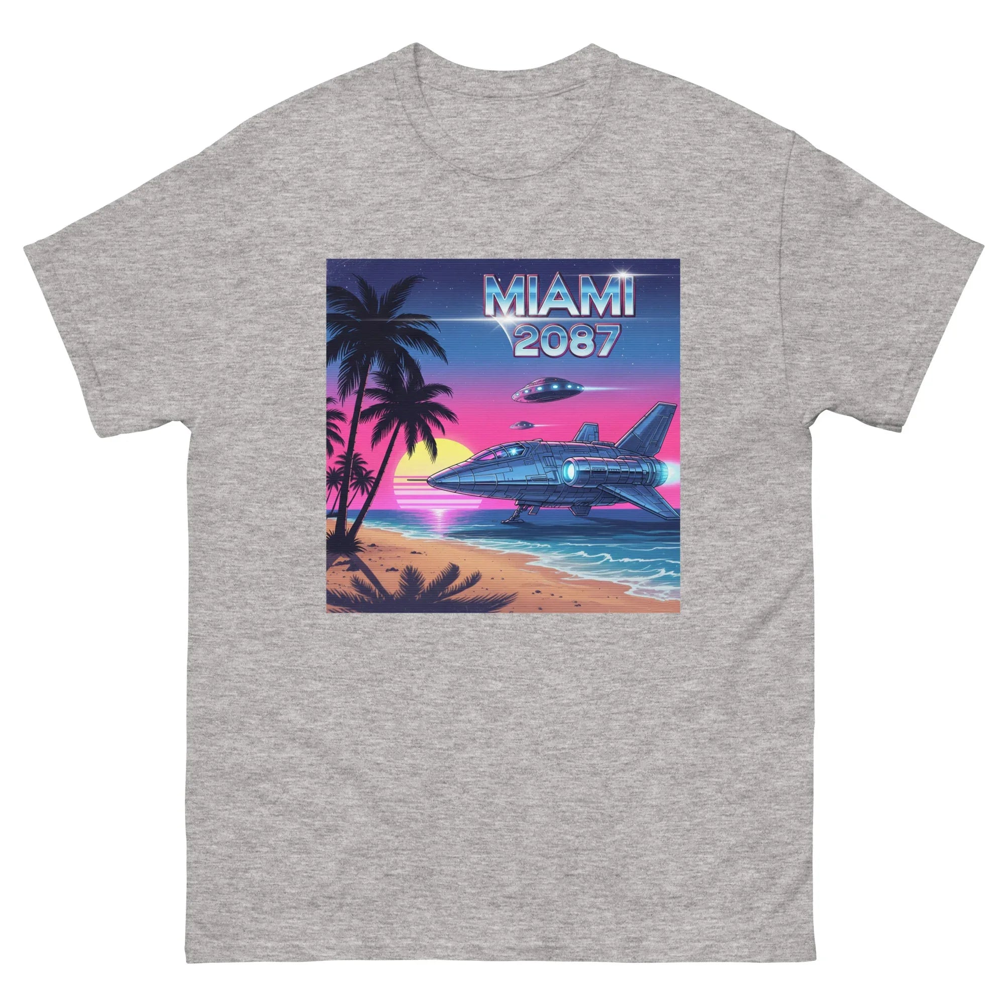 MIAMI 2087 FUTURE CITY unisex t-shirt - Printoo Shop - - Retro & Synthwave T-Shirts, t-shirt, unisex, Unisex Classic Tee | Gildan 5000