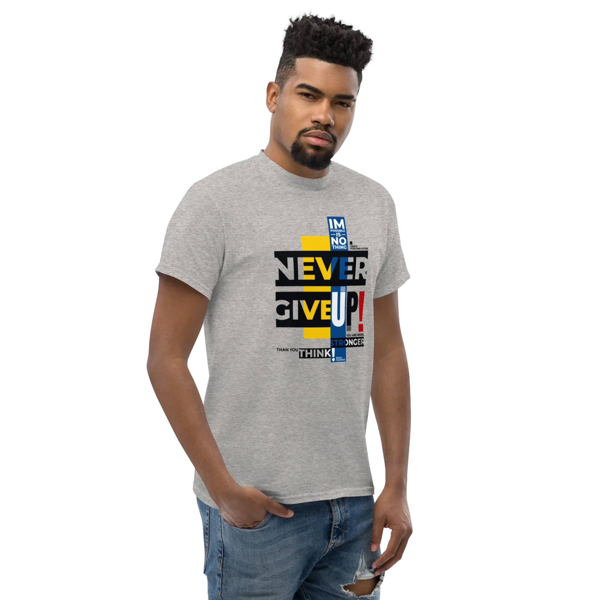 NEVER GIVE UP men’s t-shirt - Dark Heather / S - Printoo Shop - 3706269_15843