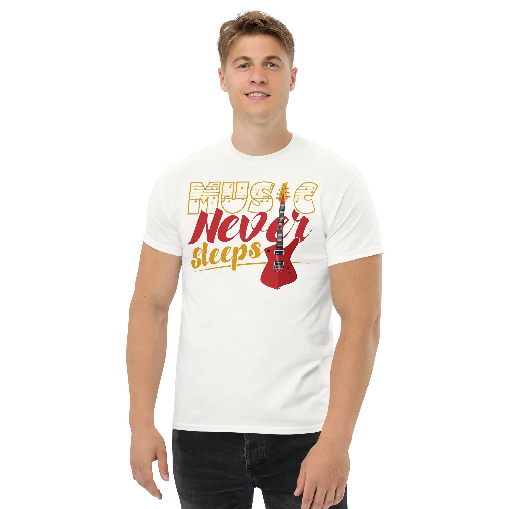 MUSIC NEVER SLEEPS unisex t-shirt - - Music t-shirts - Printoo Shop