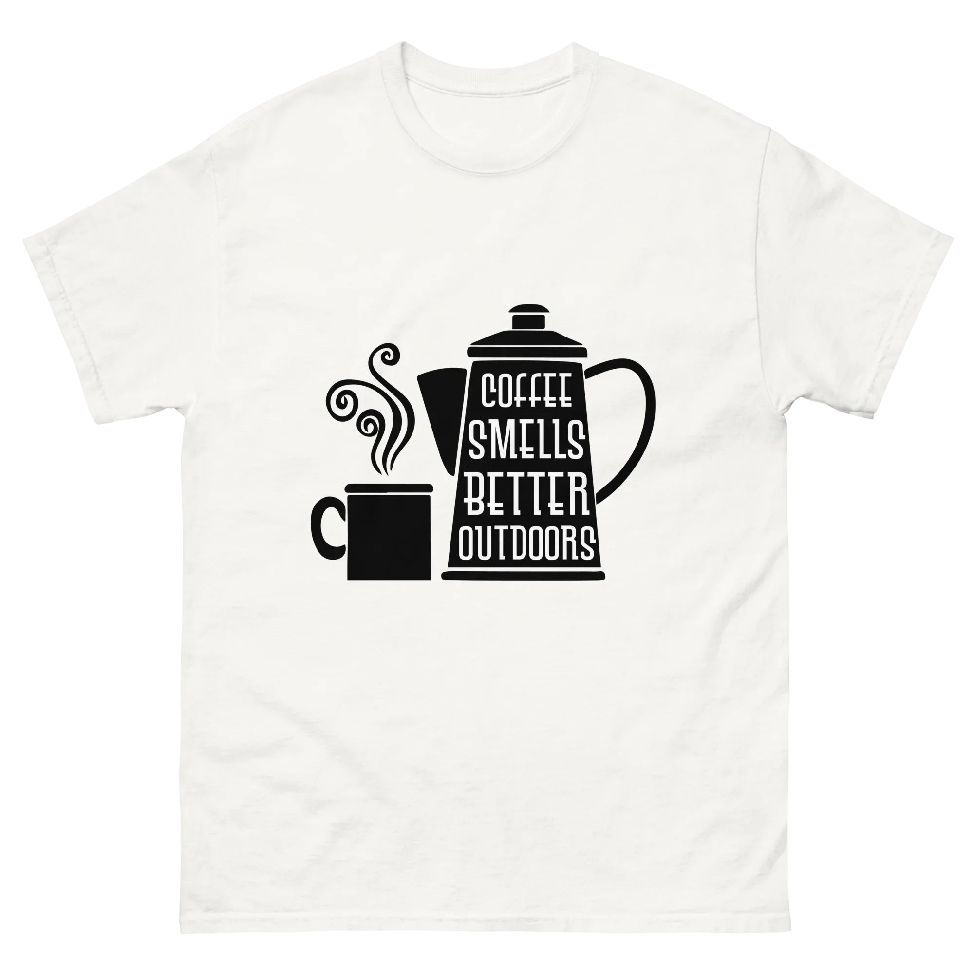 COFFEE SMELLS BETTER OUTDOORS unisex t-shirt - Printoo Shop - - t-shirt, unisex, Unisex Classic Tee | Gildan 5000