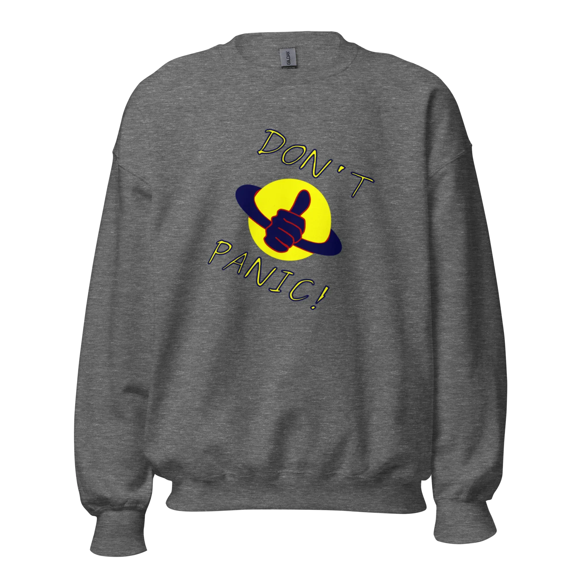 Fekete "DON'T PANIC!" férfi pulóver S méretben - Printoo Shop - termékfotó