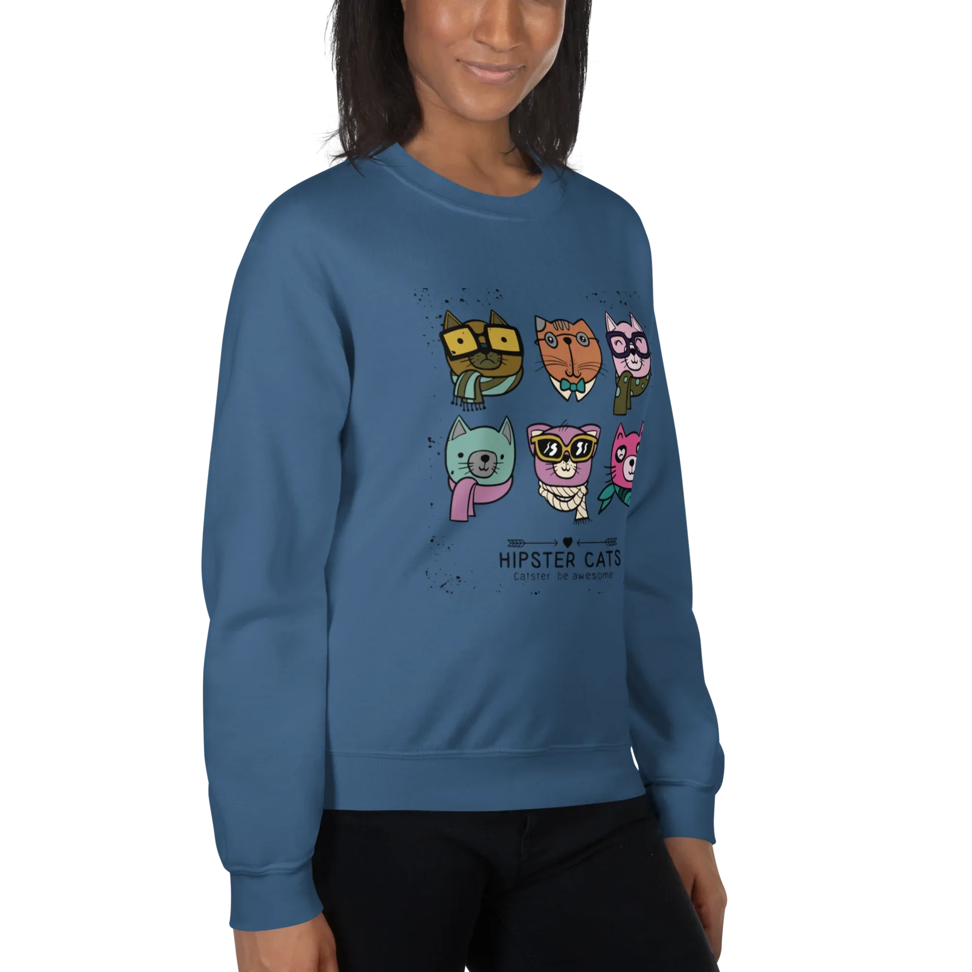 HIPSTER CATS women’s sweatshirt - Red / S - Printoo Shop - 7466621_5442