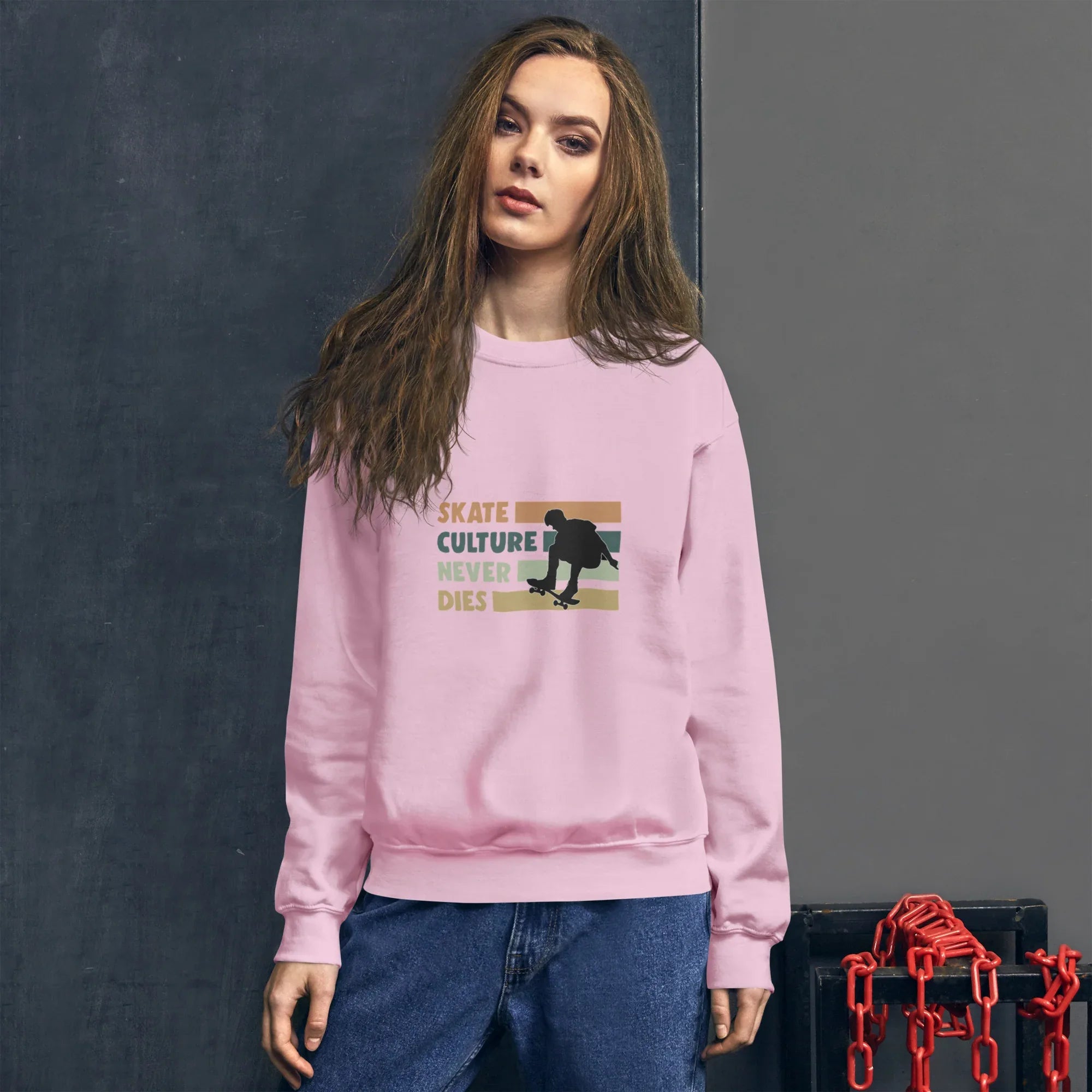 SKATE CULTURE NEVER DIES women's sweatshirt - Light Pink / S - Printoo Shop - 8396187_7868