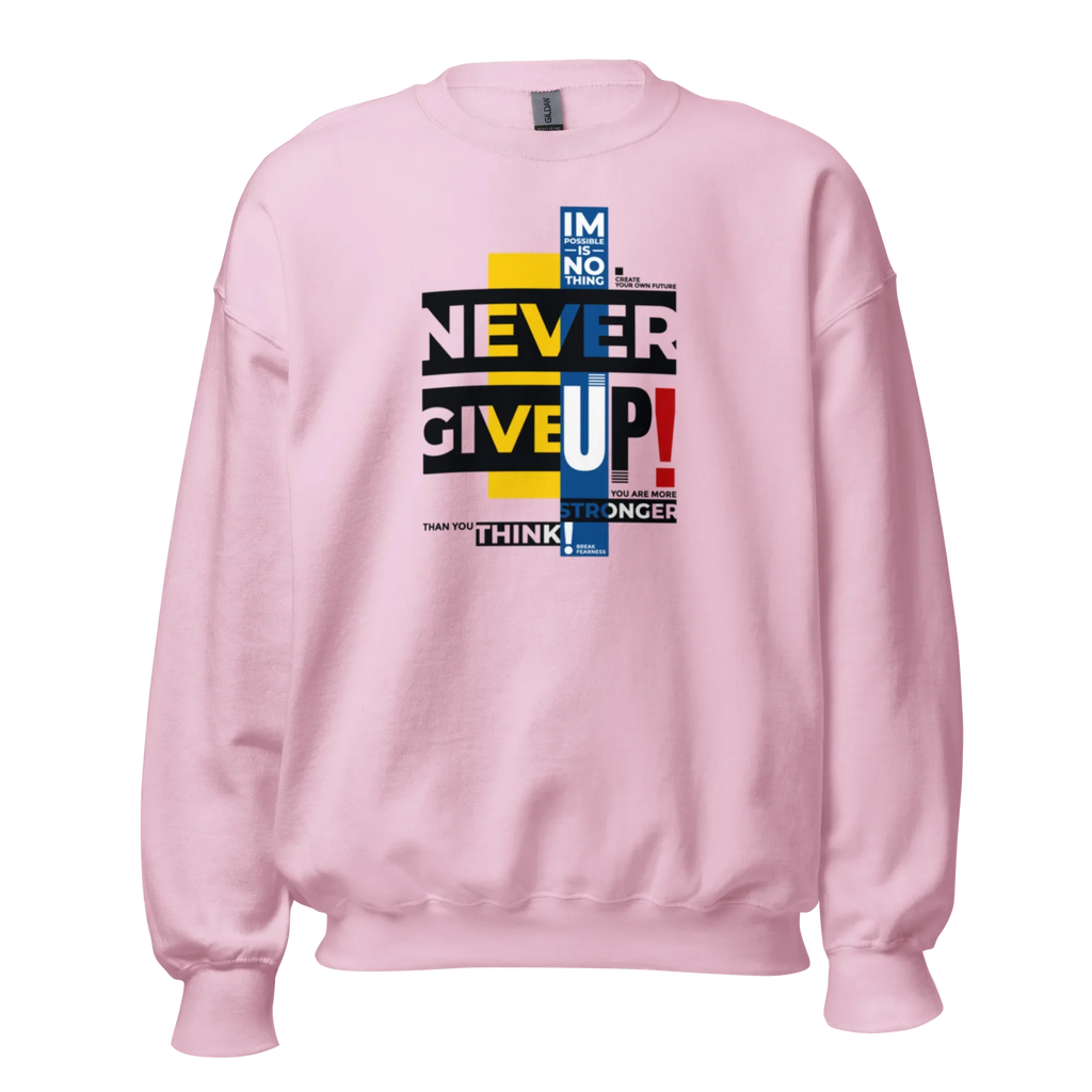 NEVER GIVE UP women’s sweatshirt - Sand / S - Printoo Shop - 5061087_16876