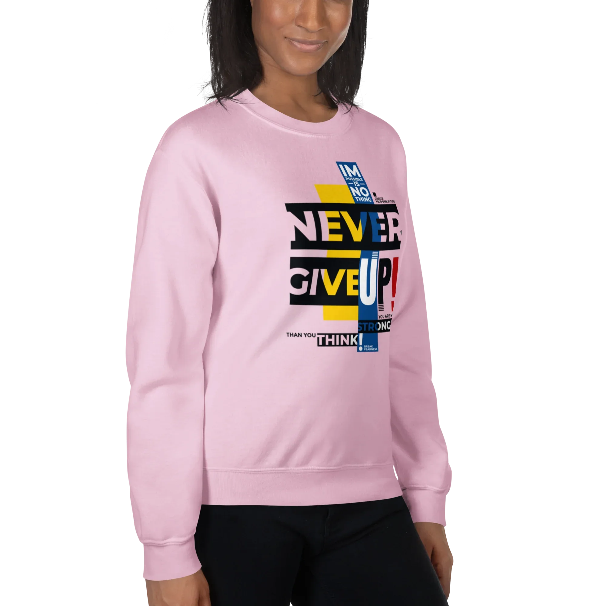 NEVER GIVE UP women’s sweatshirt - Sand / S - Printoo Shop - 5061087_16876