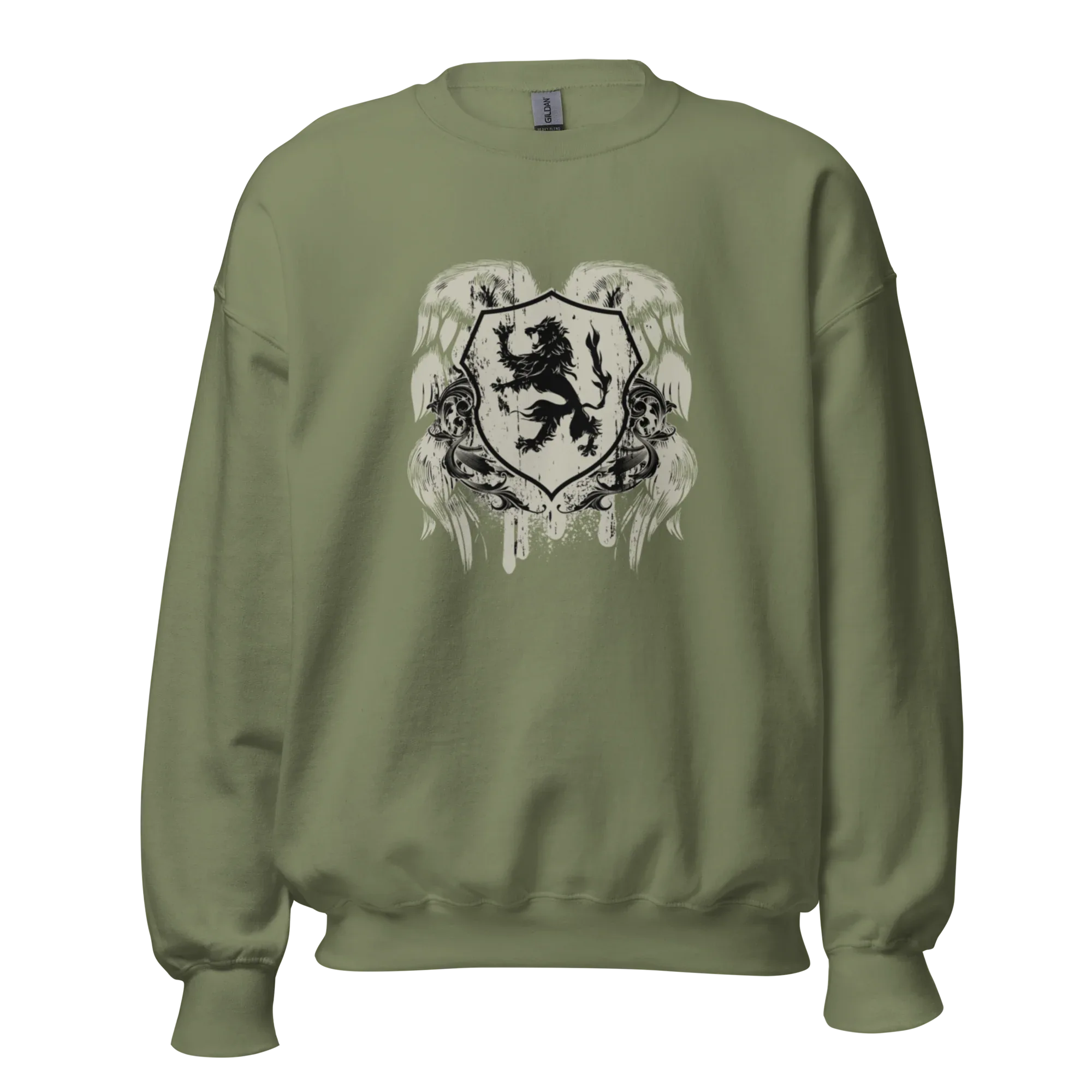 Fekete oroszlános címeres férfi pulóver - Sötét melír / S - Printoo Shop - 1823669_10833