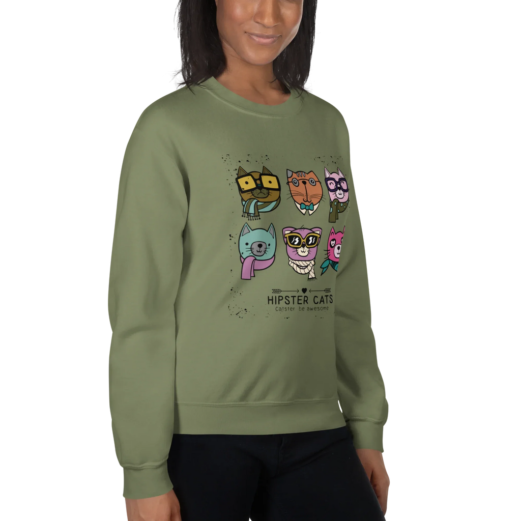 HIPSTER CATS women’s sweatshirt - Red / S - Printoo Shop - 7466621_5442