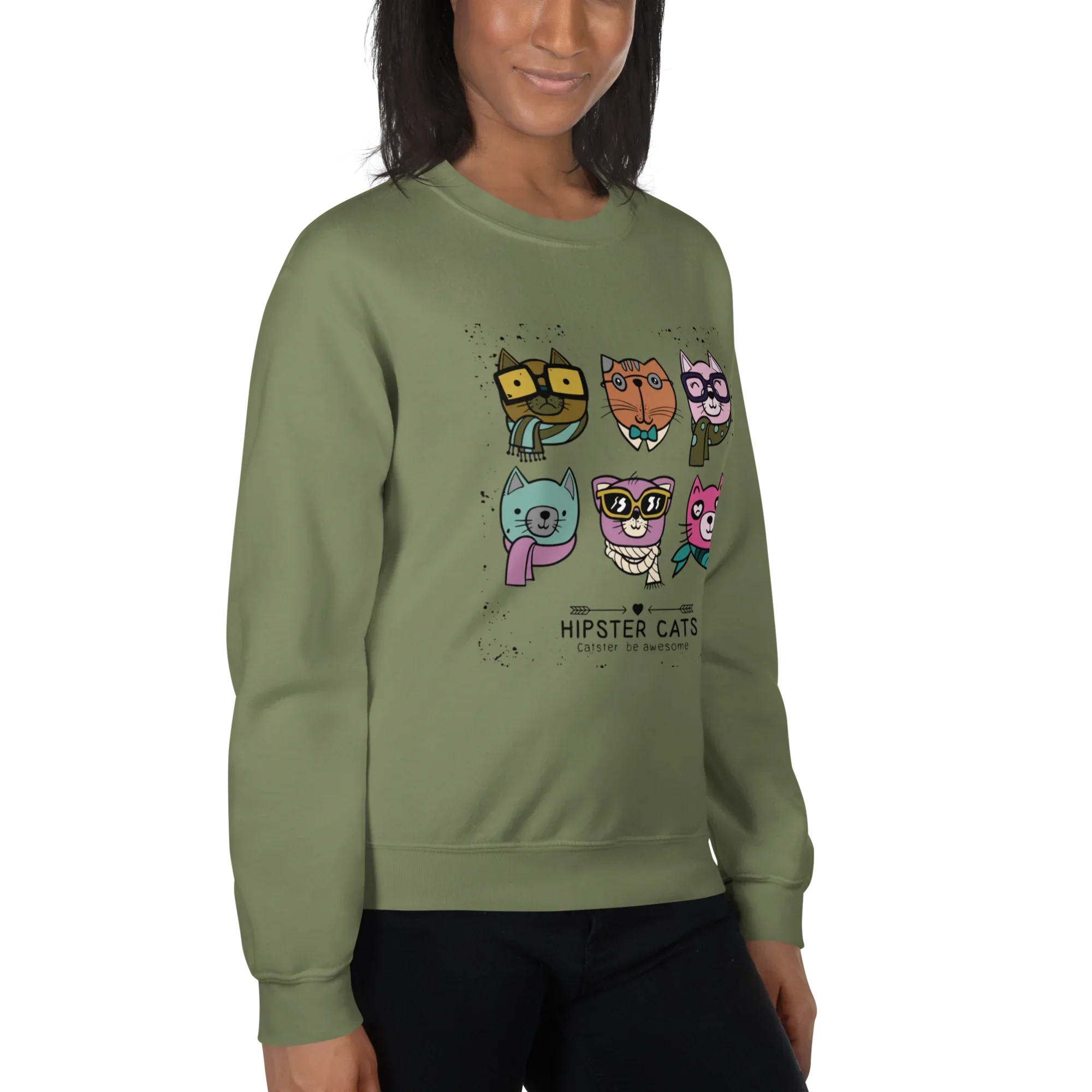 HIPSTER CATS women’s sweatshirt - Red / S - Printoo Shop - 7466621_5442